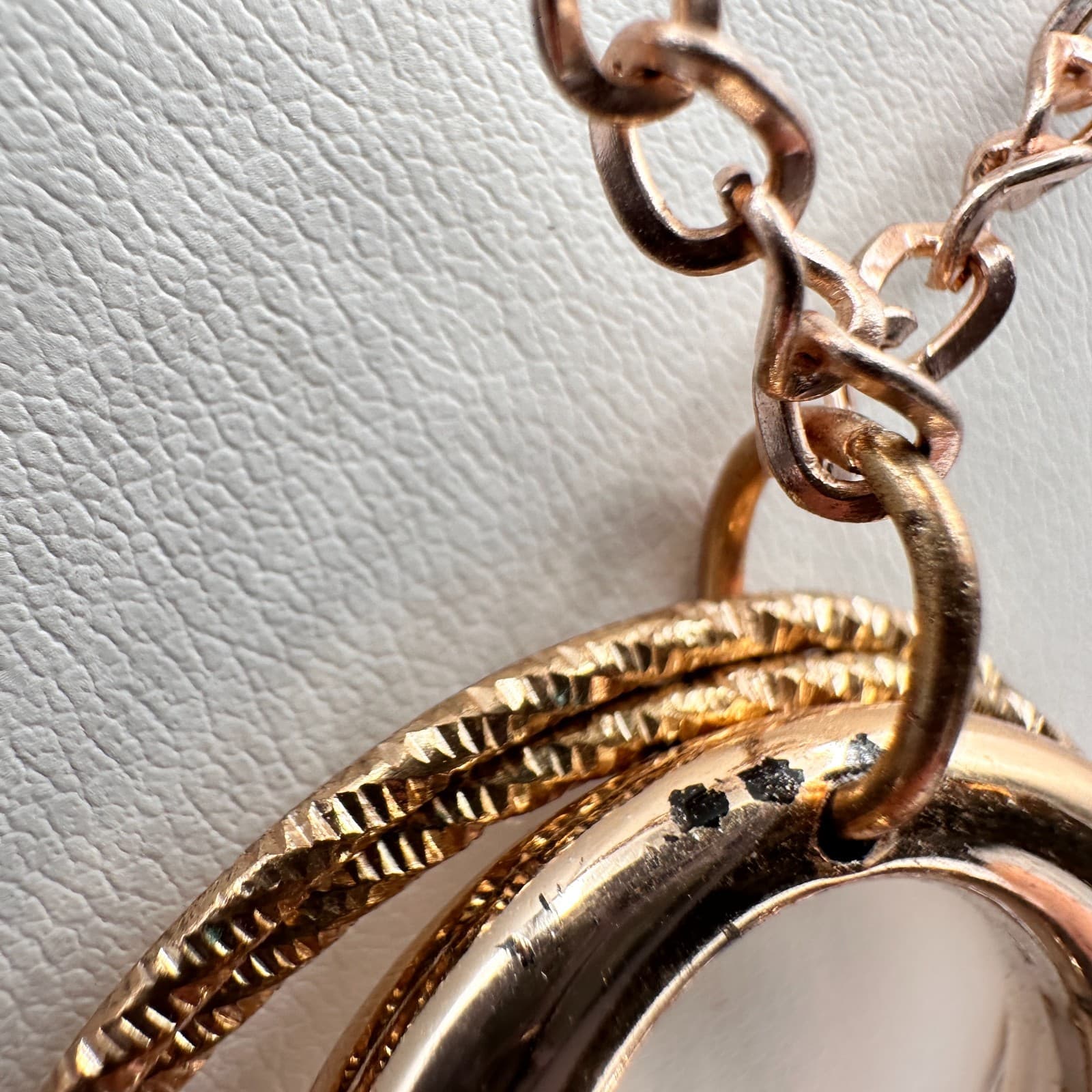 Vintage 90s Gold Tone Double Hoop Tassel Necklace Purple Glass Cube Boho - Thumbnail 10