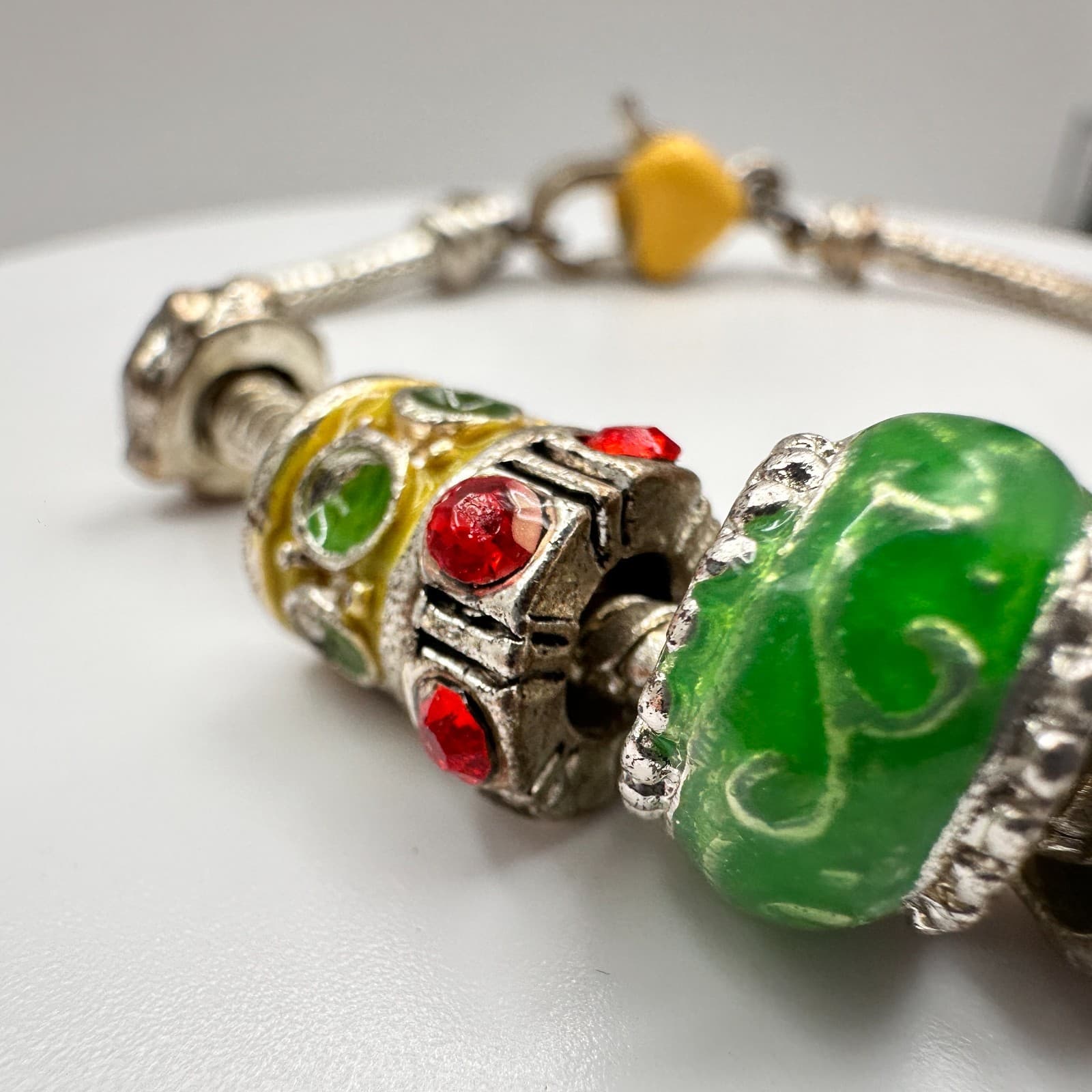 Vintage 90s Religious Charm Bracelet Silver Tone Multi-Color Cross Heart Jewelry - Thumbnail 5