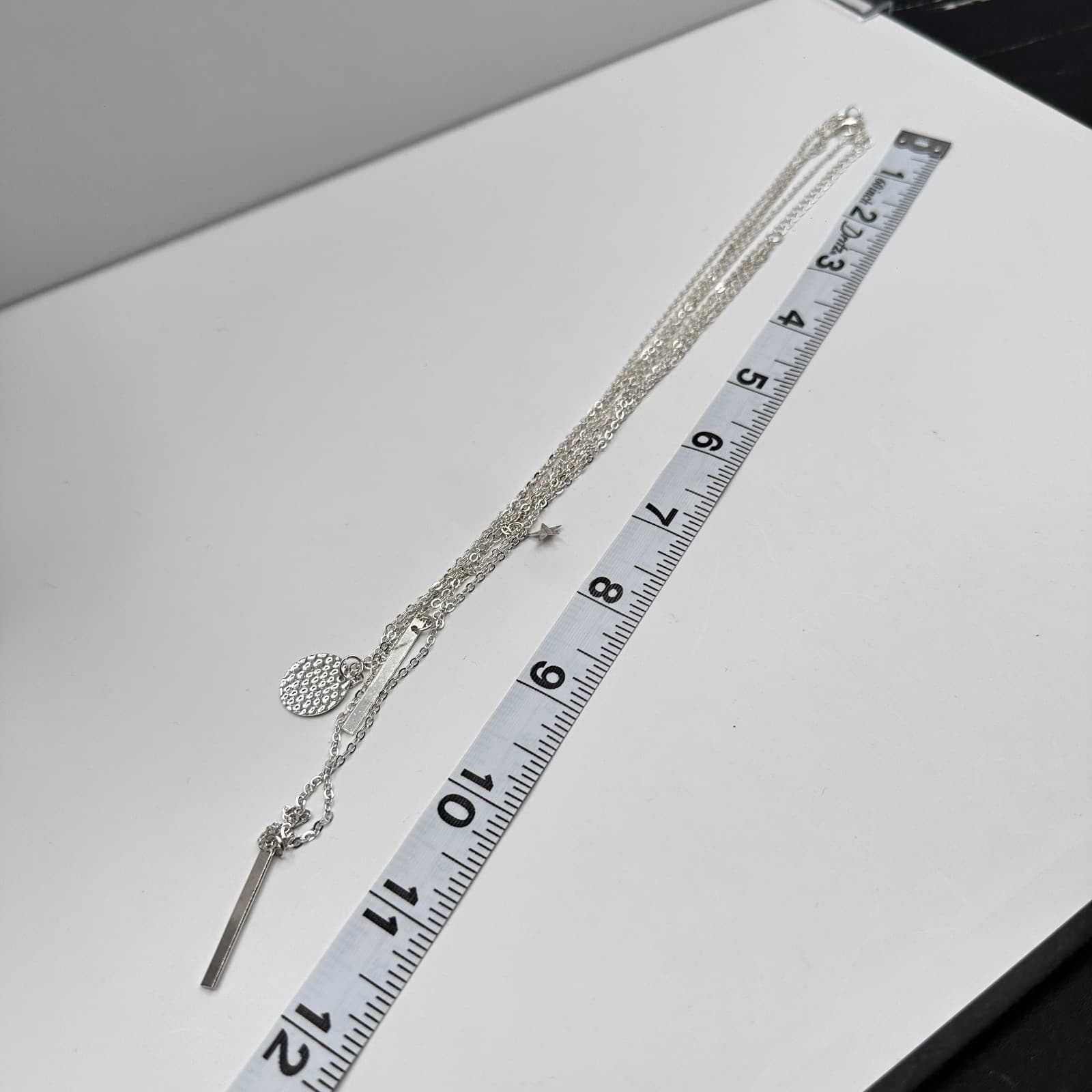 Vintage Y2K Silver Multi-Layered Necklace Star Geometric Vertical Bar Hammered - Thumbnail 14