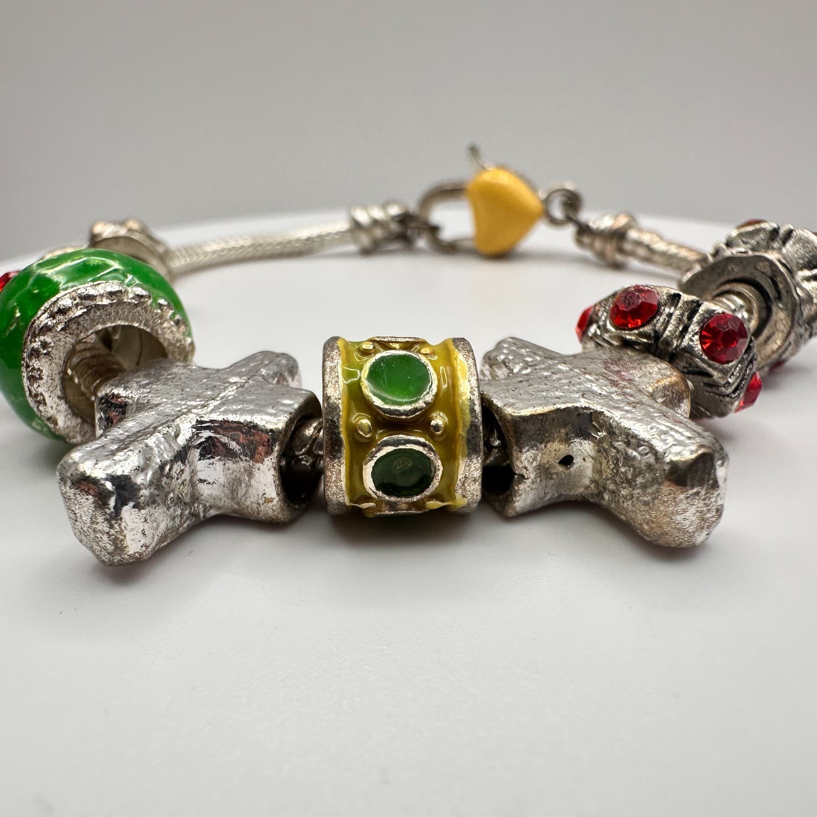 Vintage 90s Religious Charm Bracelet Silver Tone Multi-Color Cross Heart Jewelry - Thumbnail 7