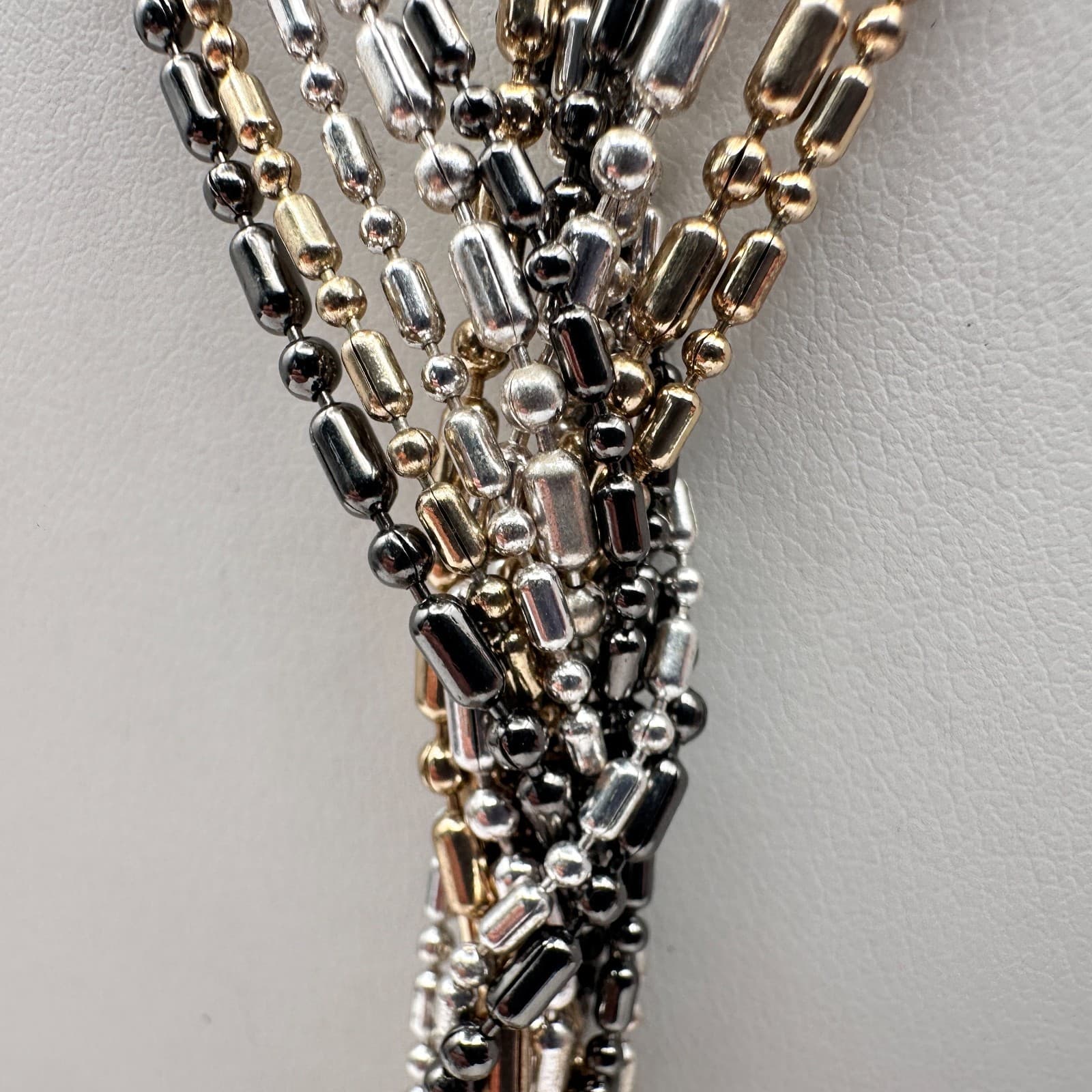 Vintage 90s Multi-Tone Multi-Strand Ball Bar Chain Tassel Statement Necklace - Thumbnail 4