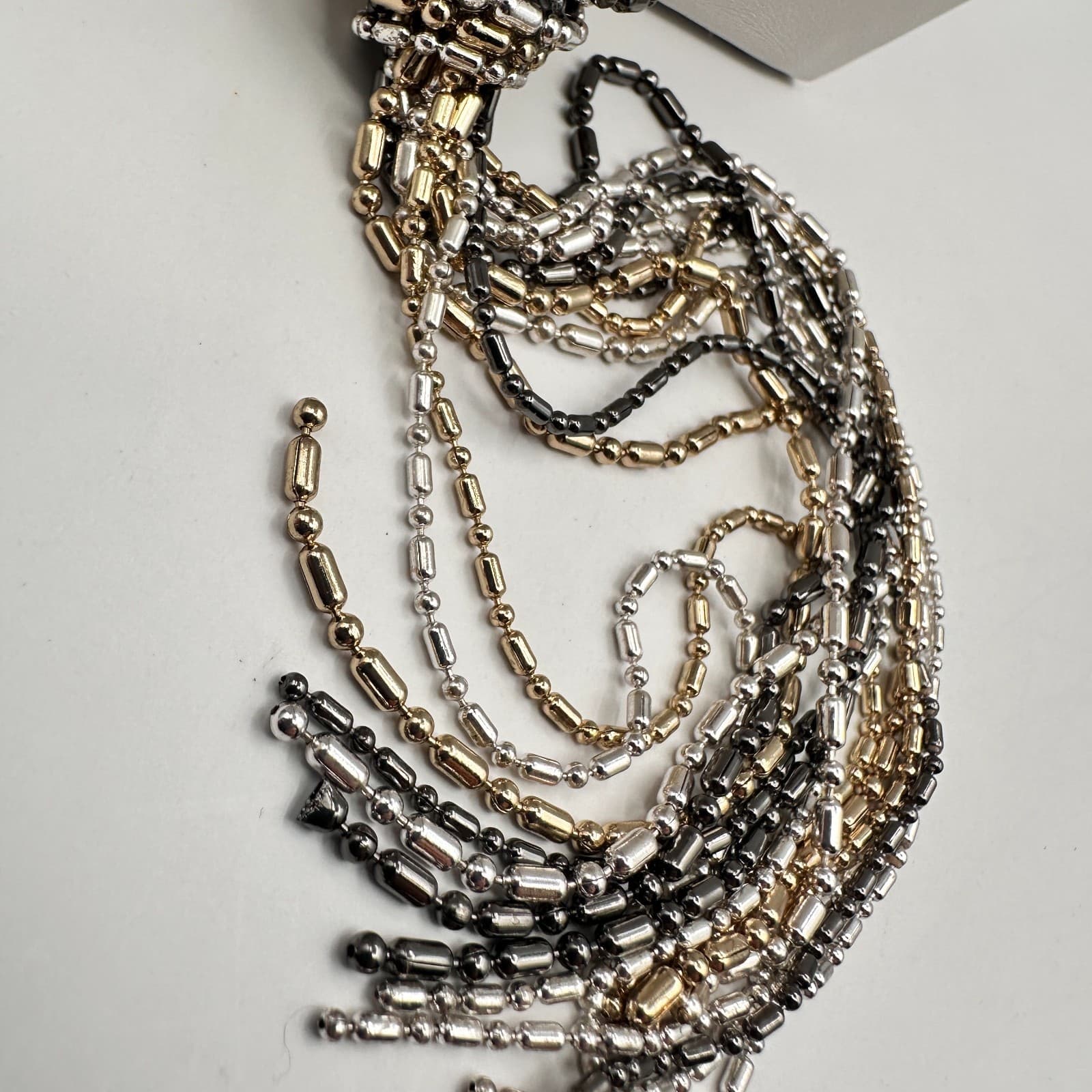 Vintage 90s Multi-Tone Multi-Strand Ball Bar Chain Tassel Statement Necklace - Thumbnail 10