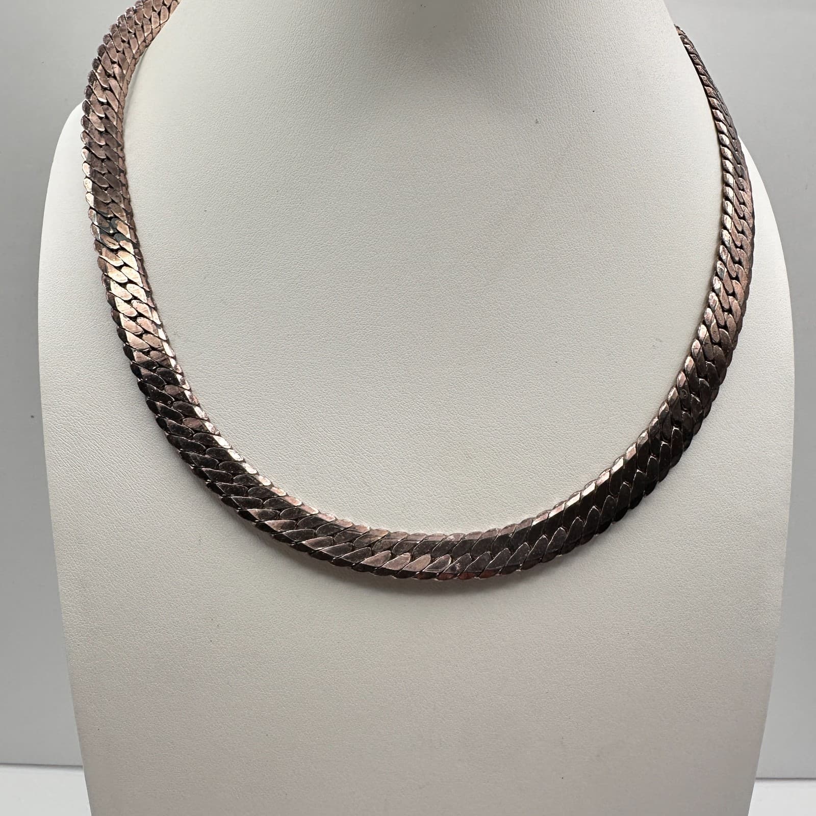 Vintage 80s Napier Necklace Gold Tone Wide Herringbone Cobra Chain Statement - Thumbnail 2