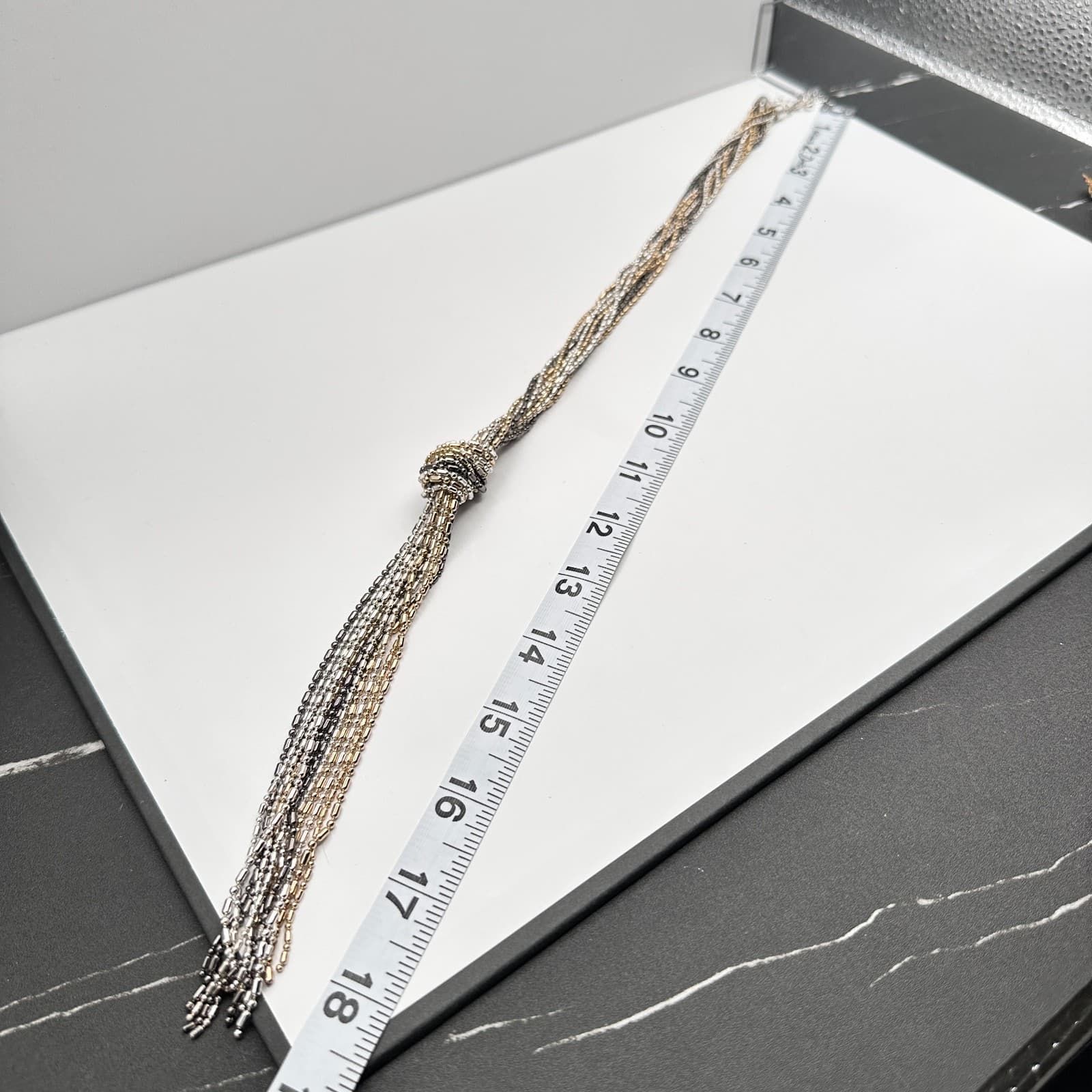 Vintage 90s Multi-Tone Multi-Strand Ball Bar Chain Tassel Statement Necklace - Thumbnail 14