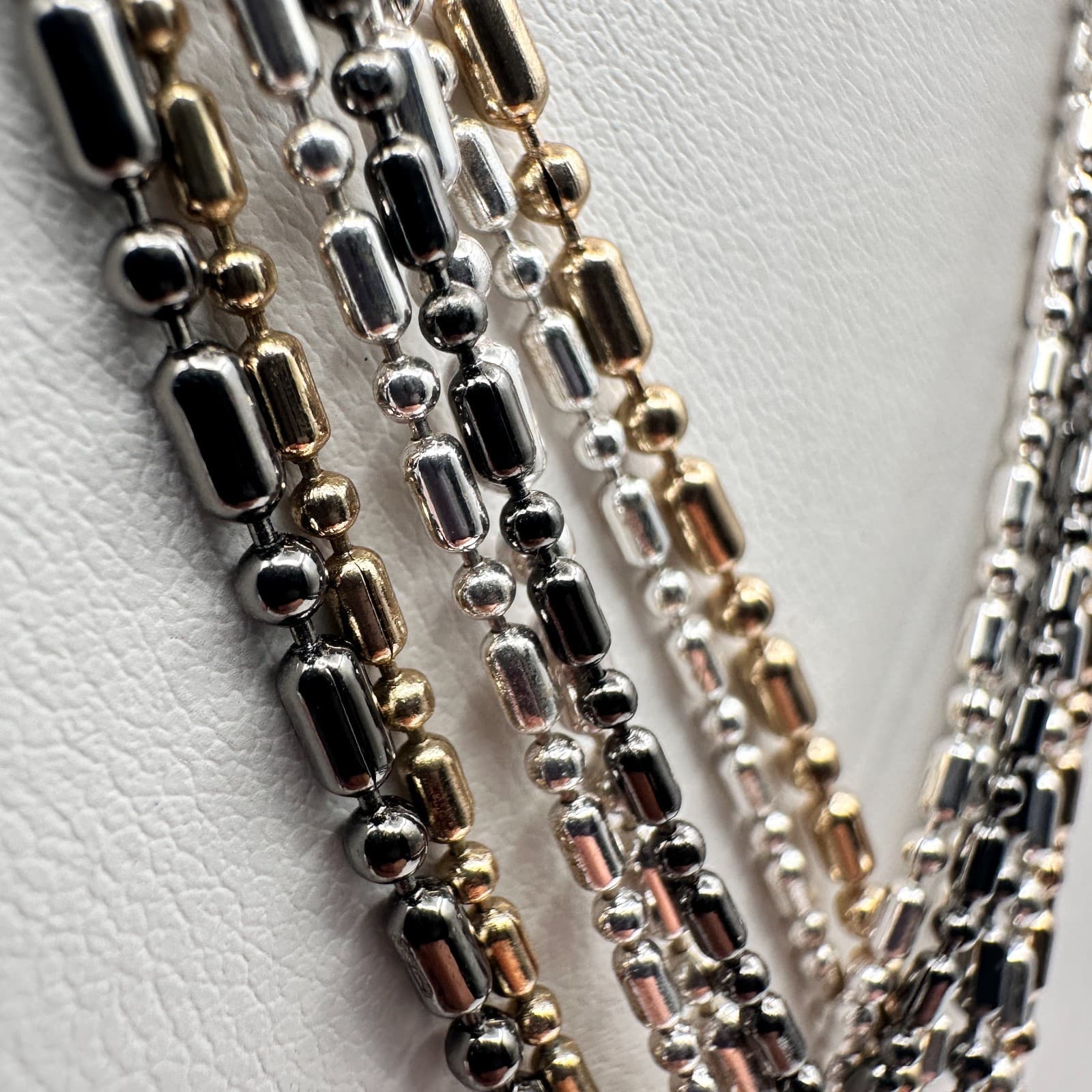 Vintage 90s Multi-Tone Multi-Strand Ball Bar Chain Tassel Statement Necklace - Thumbnail 9