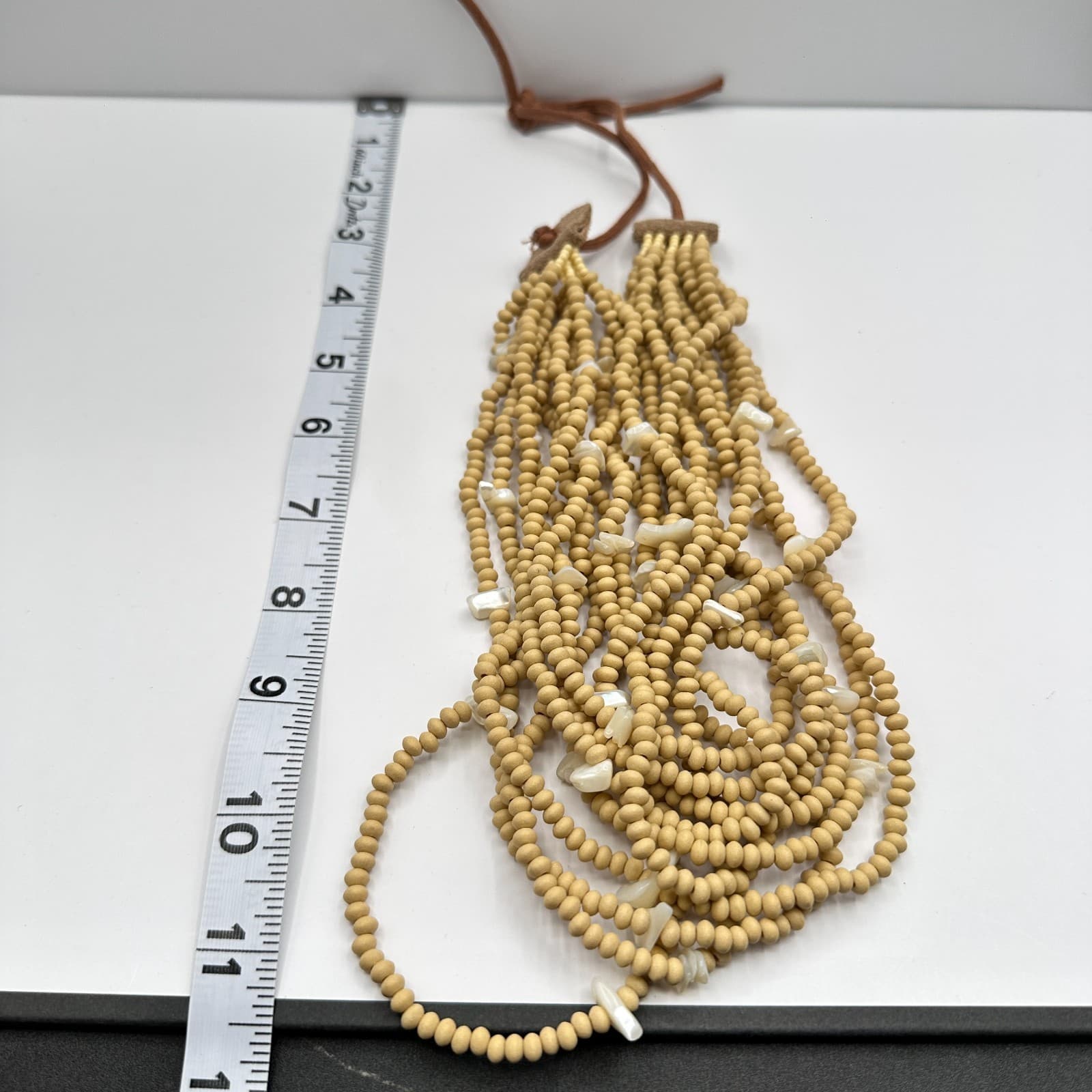 Vintage 90s Multi-Strand Wood Bead Shell Necklace Boho Classic Women's Jewelry - Thumbnail 10