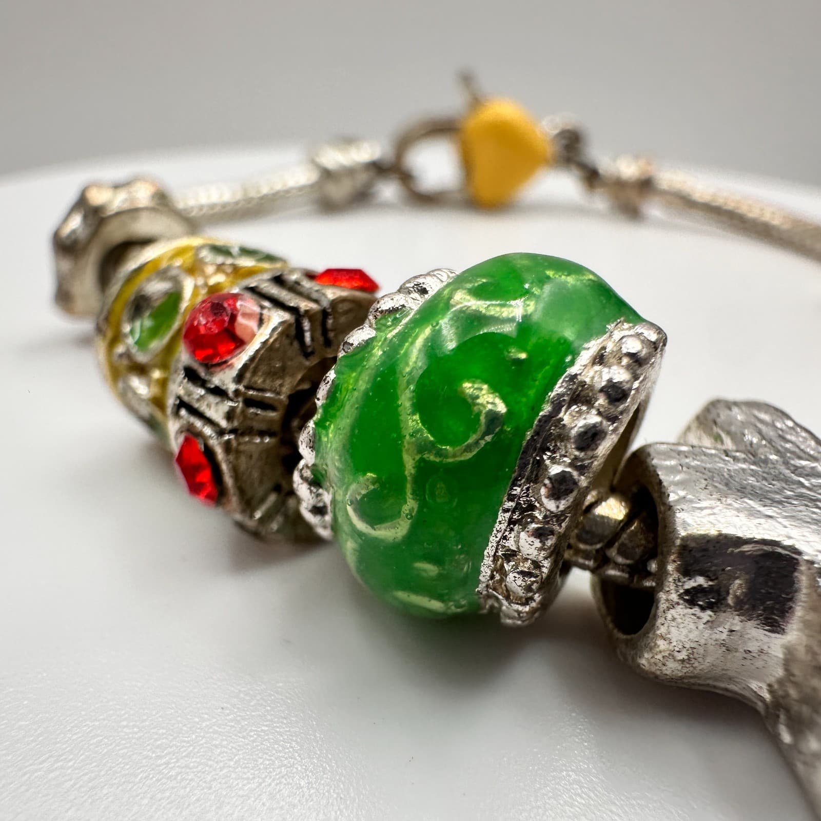 Vintage 90s Religious Charm Bracelet Silver Tone Multi-Color Cross Heart Jewelry - Thumbnail 4