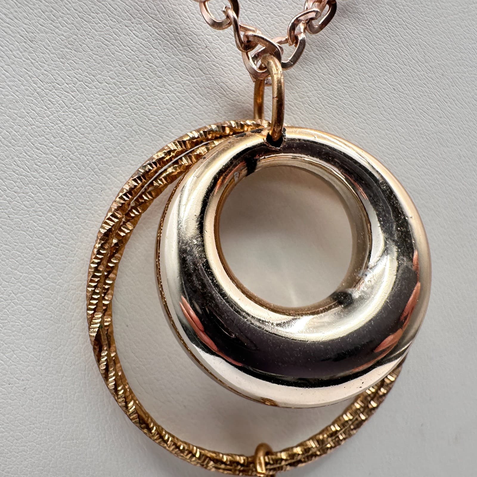 Vintage 90s Gold Tone Double Hoop Tassel Necklace Purple Glass Cube Boho - Thumbnail 7