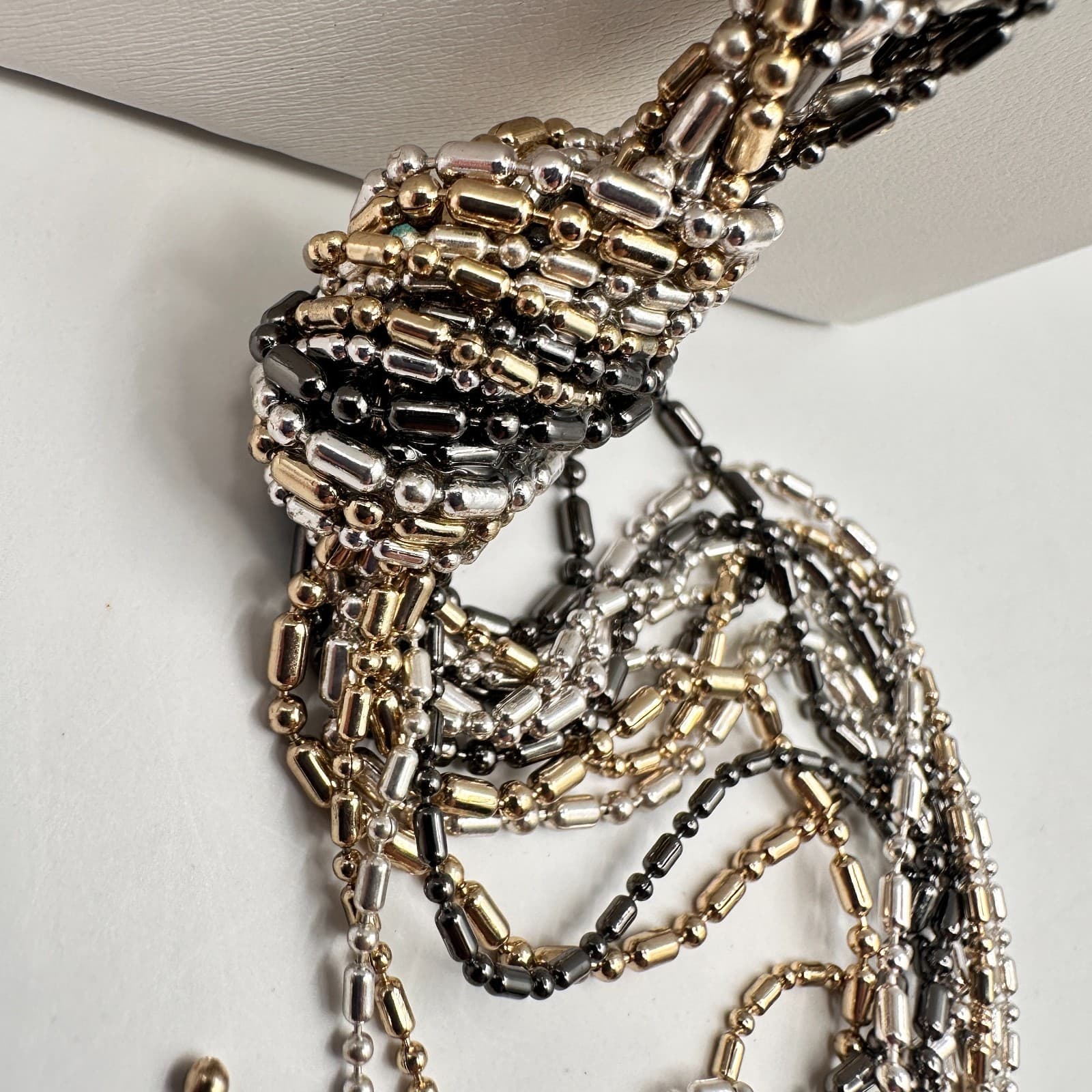 Vintage 90s Multi-Tone Multi-Strand Ball Bar Chain Tassel Statement Necklace - Thumbnail 11