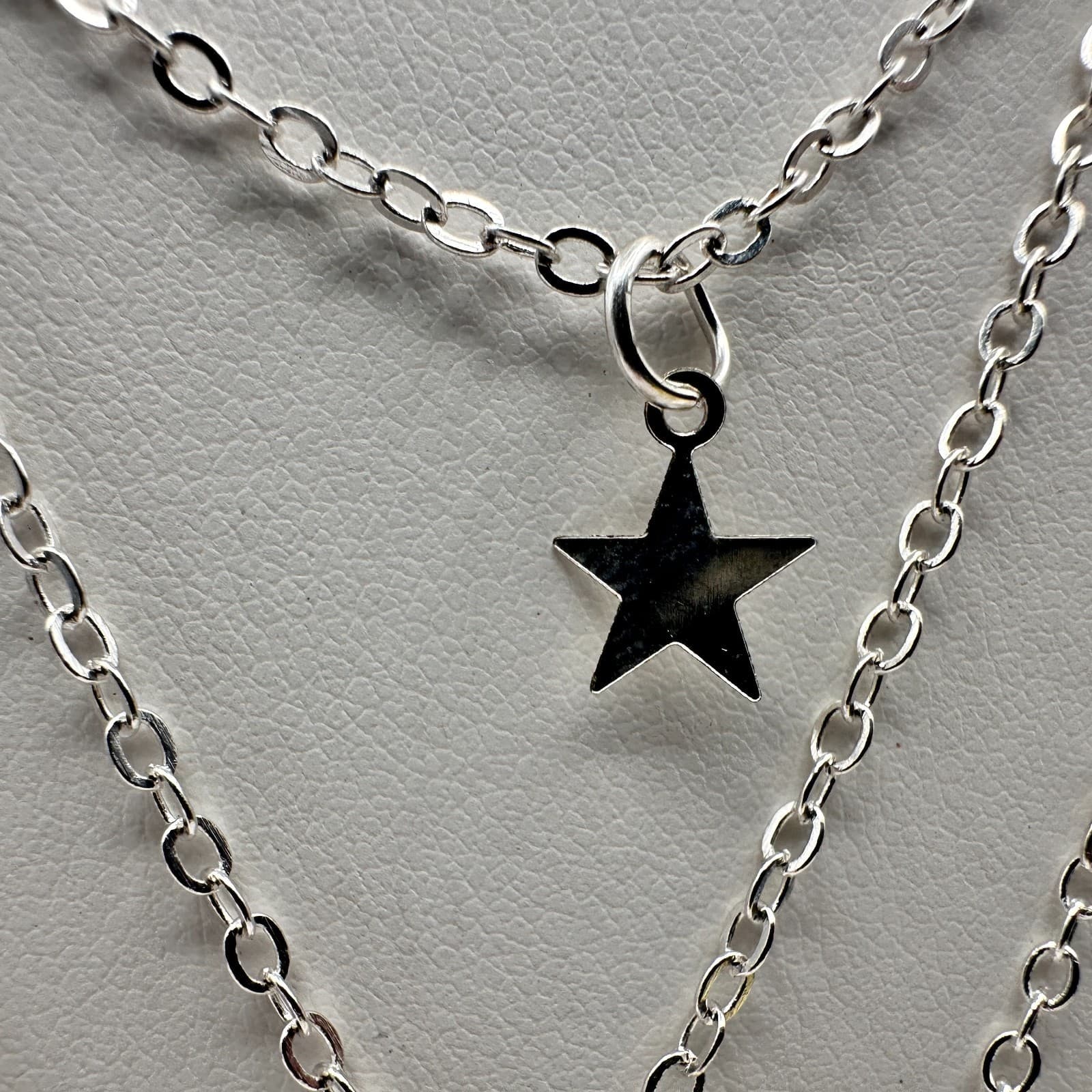 Vintage Y2K Silver Multi-Layered Necklace Star Geometric Vertical Bar Hammered - Thumbnail 6