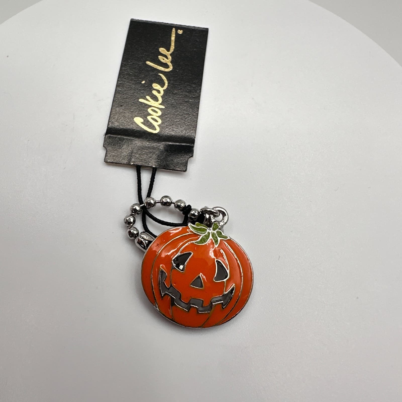 Vintage 80s Cookie Lee Halloween Orange Enamel Jack-O'-Lantern Charm Jewelry - Thumbnail 2