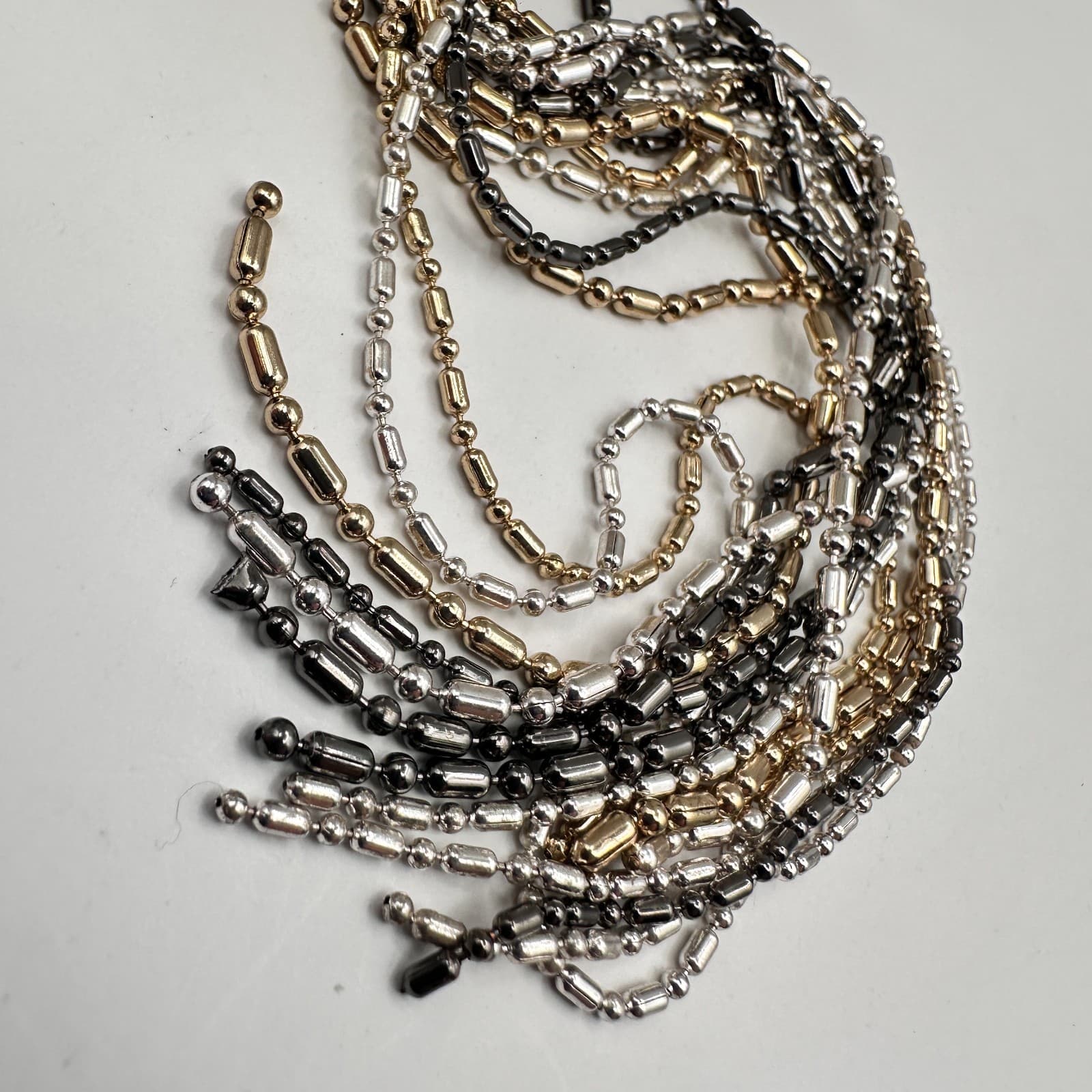 Vintage 90s Multi-Tone Multi-Strand Ball Bar Chain Tassel Statement Necklace - Thumbnail 12