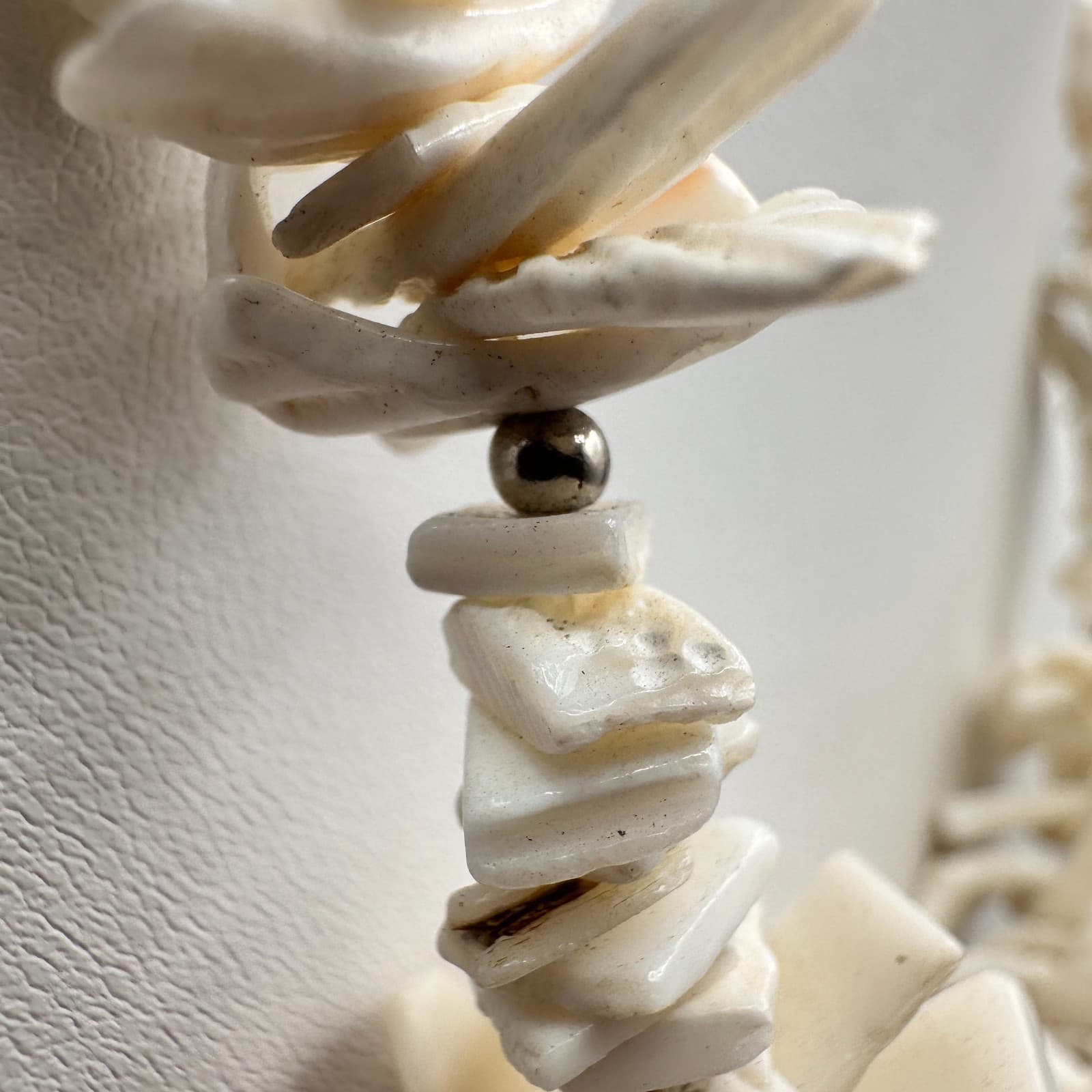 Vintage 90s Carved White Shell Statement Necklace with Gold-Tone Accents Jewelry - Thumbnail 6