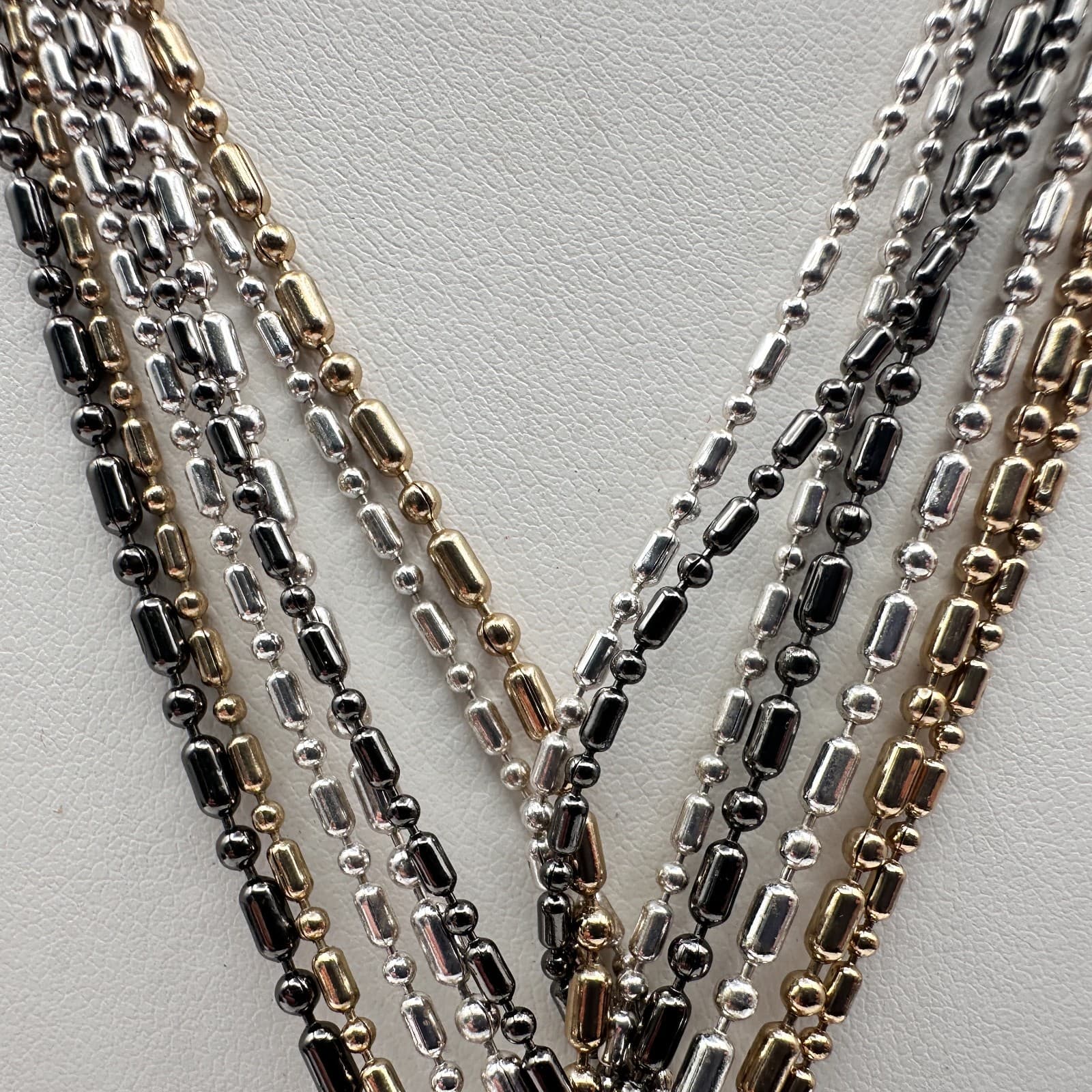 Vintage 90s Multi-Tone Multi-Strand Ball Bar Chain Tassel Statement Necklace - Thumbnail 3