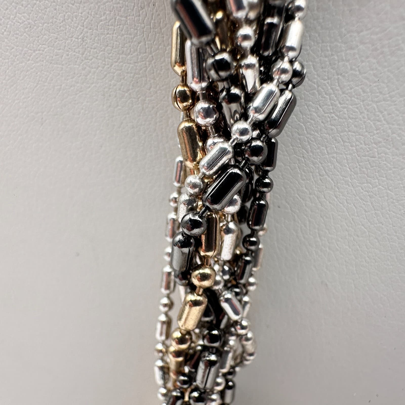 Vintage 90s Multi-Tone Multi-Strand Ball Bar Chain Tassel Statement Necklace - Thumbnail 5