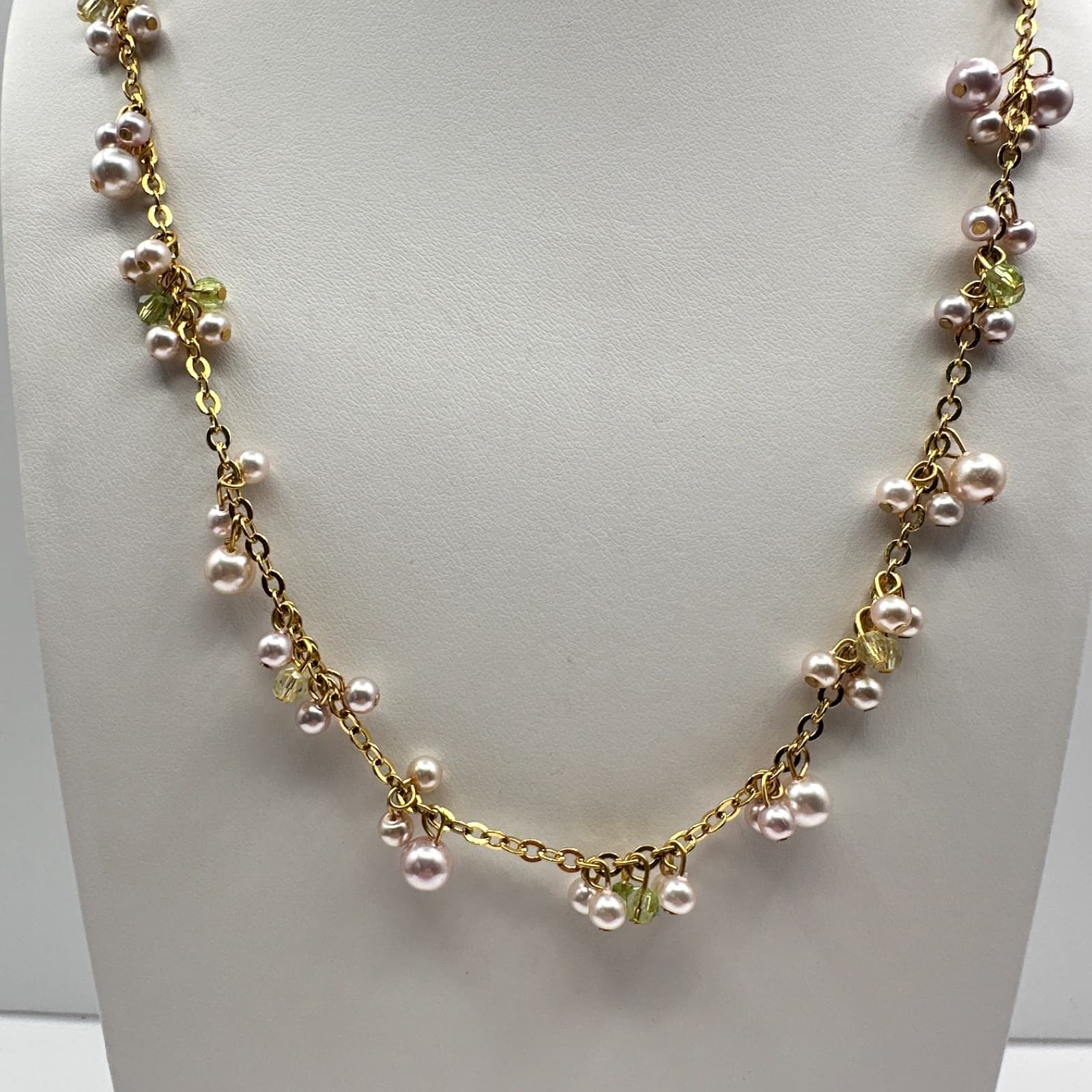 Vintage 90s Cookie Lee Pearl Glass Gold Tone Necklace Set Classic Womens Jewelry - Thumbnail 2