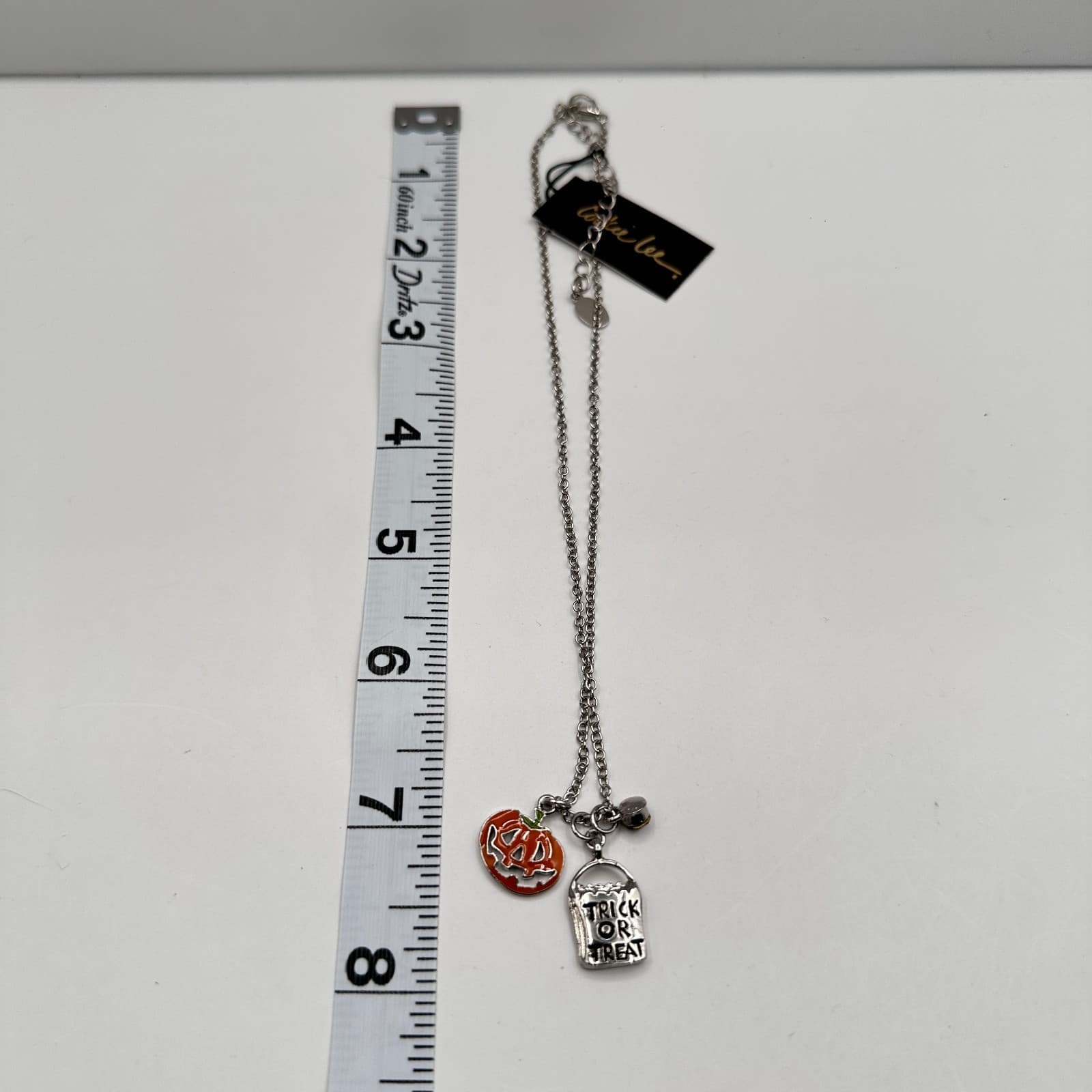 Vintage 80s Cookie Lee Halloween Pumpkin & Treat Bag Charm Necklace Jewelry - Thumbnail 8