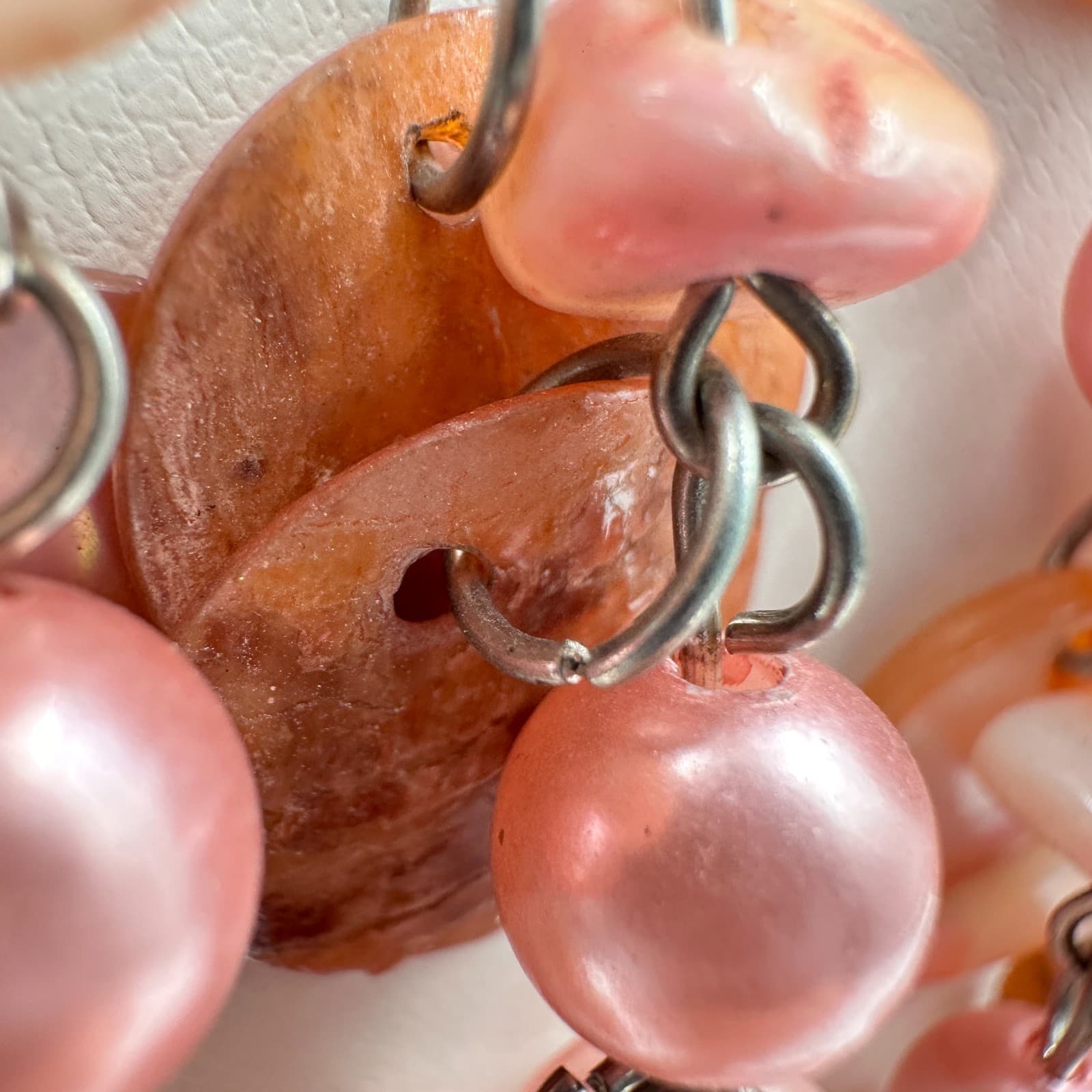 Vintage Y2K Pink Shell Statement Necklace Mother of Pearl Cluster Boho Jewelry - Thumbnail 7