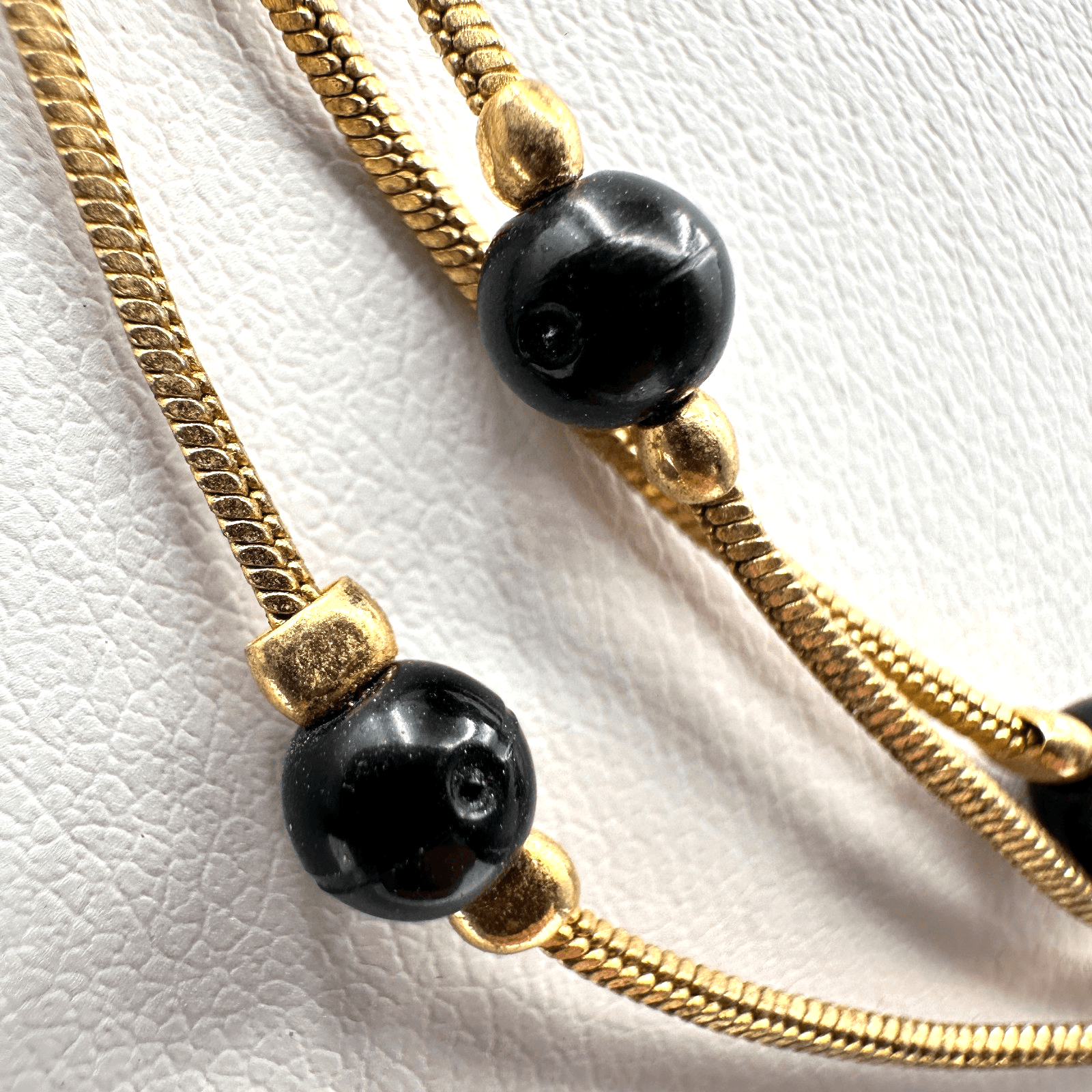 Vintage Y2K Gold Snake Chain Necklace Black Beads Layered 90s Statement - Thumbnail 6