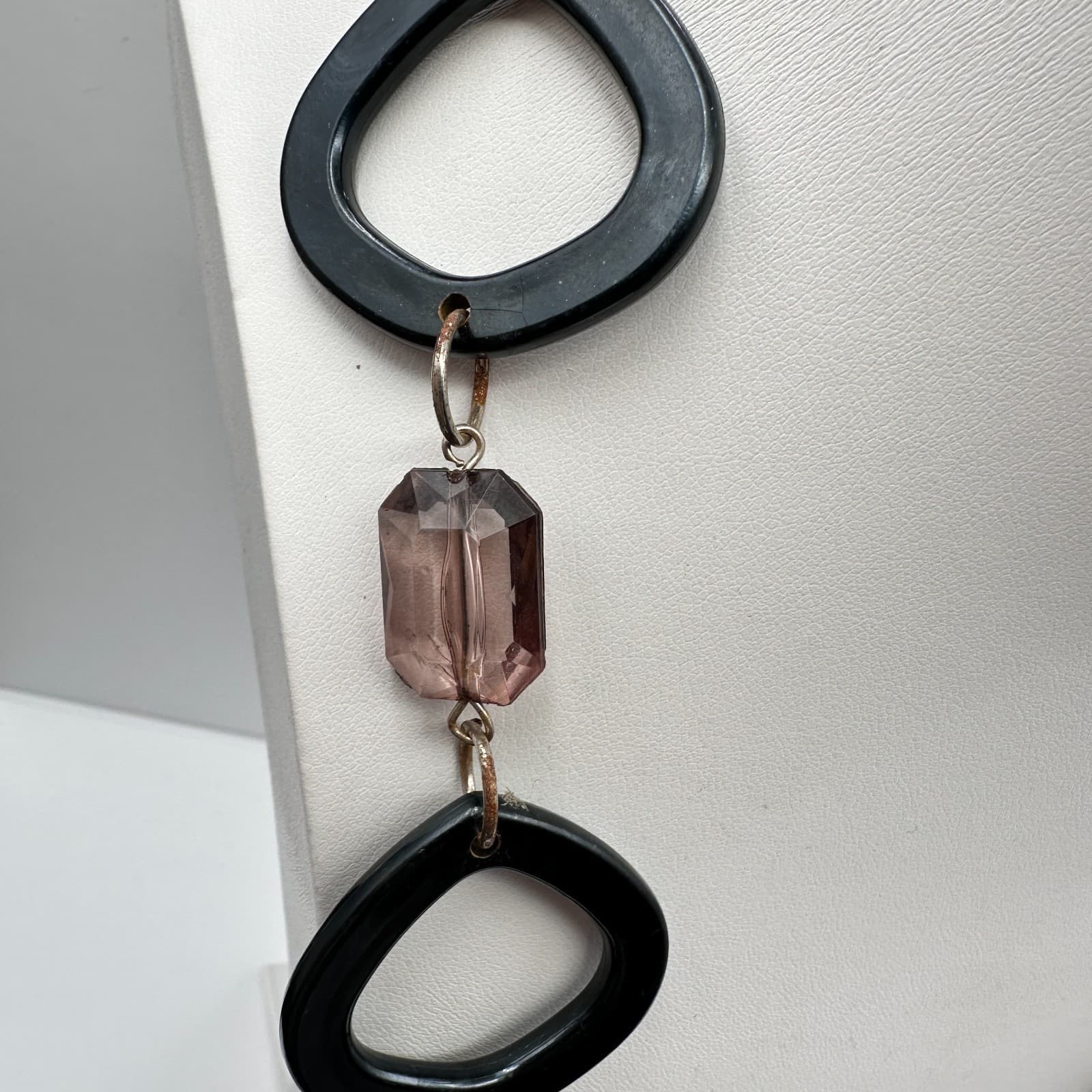 Vintage 90s Multi strand Layered Statement Necklace Black Resin Amber Clear Bead - Thumbnail 6