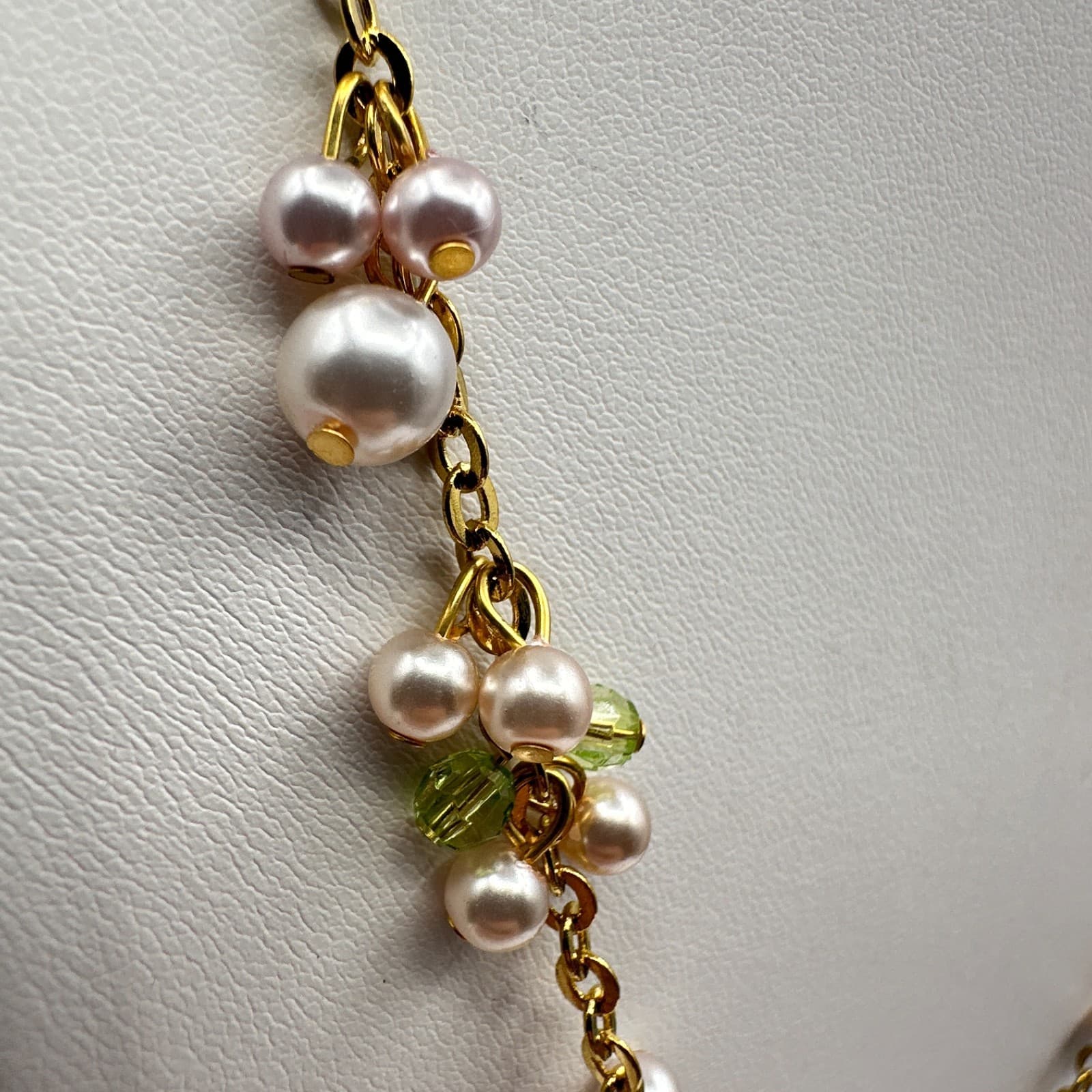 Vintage 90s Cookie Lee Pearl Glass Gold Tone Necklace Set Classic Womens Jewelry - Thumbnail 6