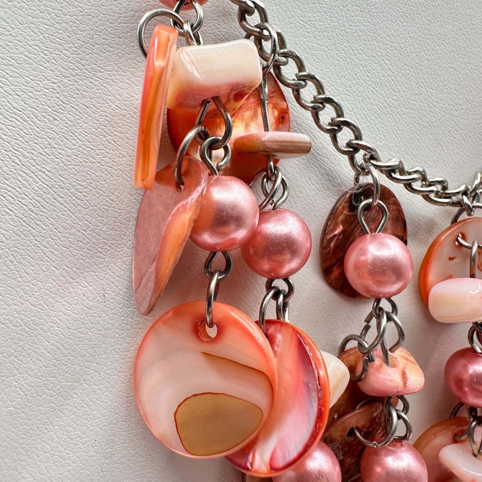 Vintage Y2K Pink Shell Statement Necklace Mother of Pearl Cluster Boho Jewelry - Thumbnail 3