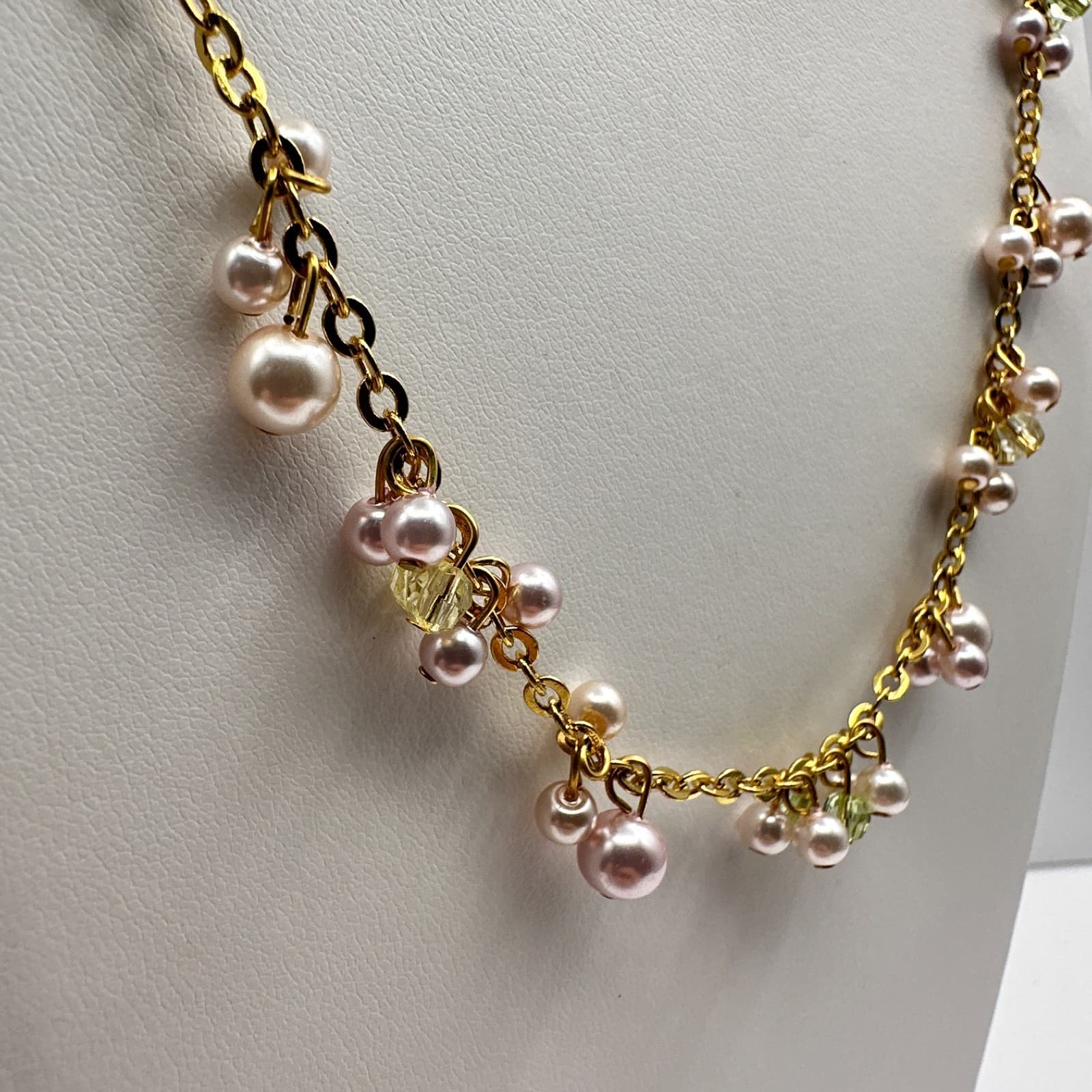 Vintage 90s Cookie Lee Pearl Glass Gold Tone Necklace Set Classic Womens Jewelry - Thumbnail 3