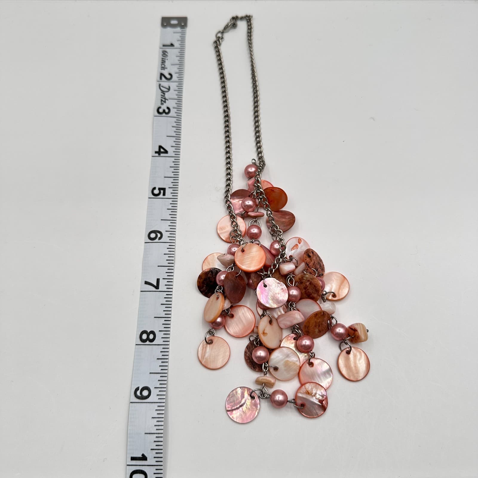 Vintage Y2K Pink Shell Statement Necklace Mother of Pearl Cluster Boho Jewelry - Thumbnail 14