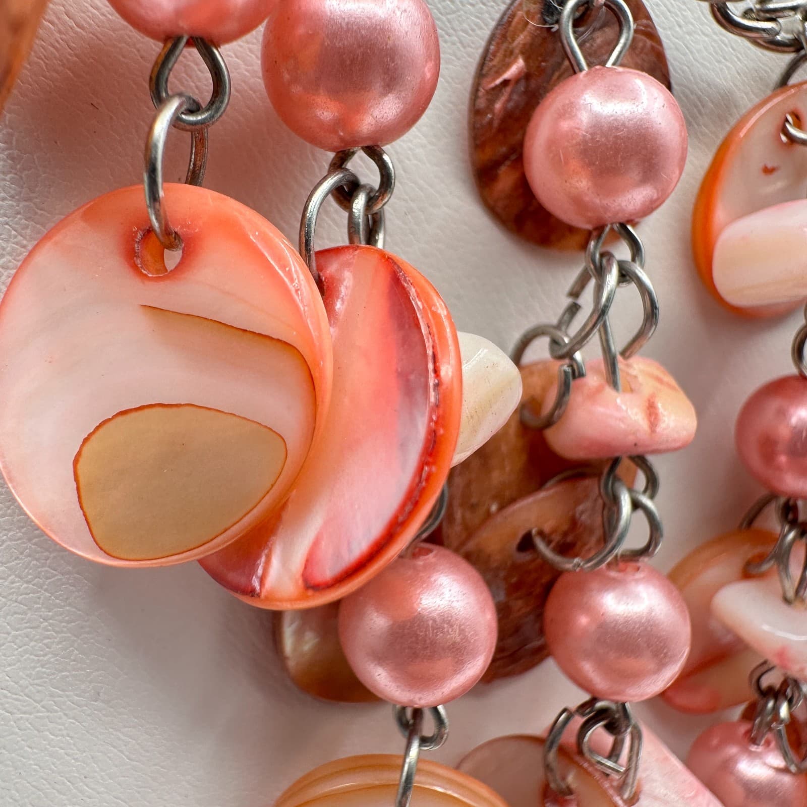 Vintage Y2K Pink Shell Statement Necklace Mother of Pearl Cluster Boho Jewelry - Thumbnail 4