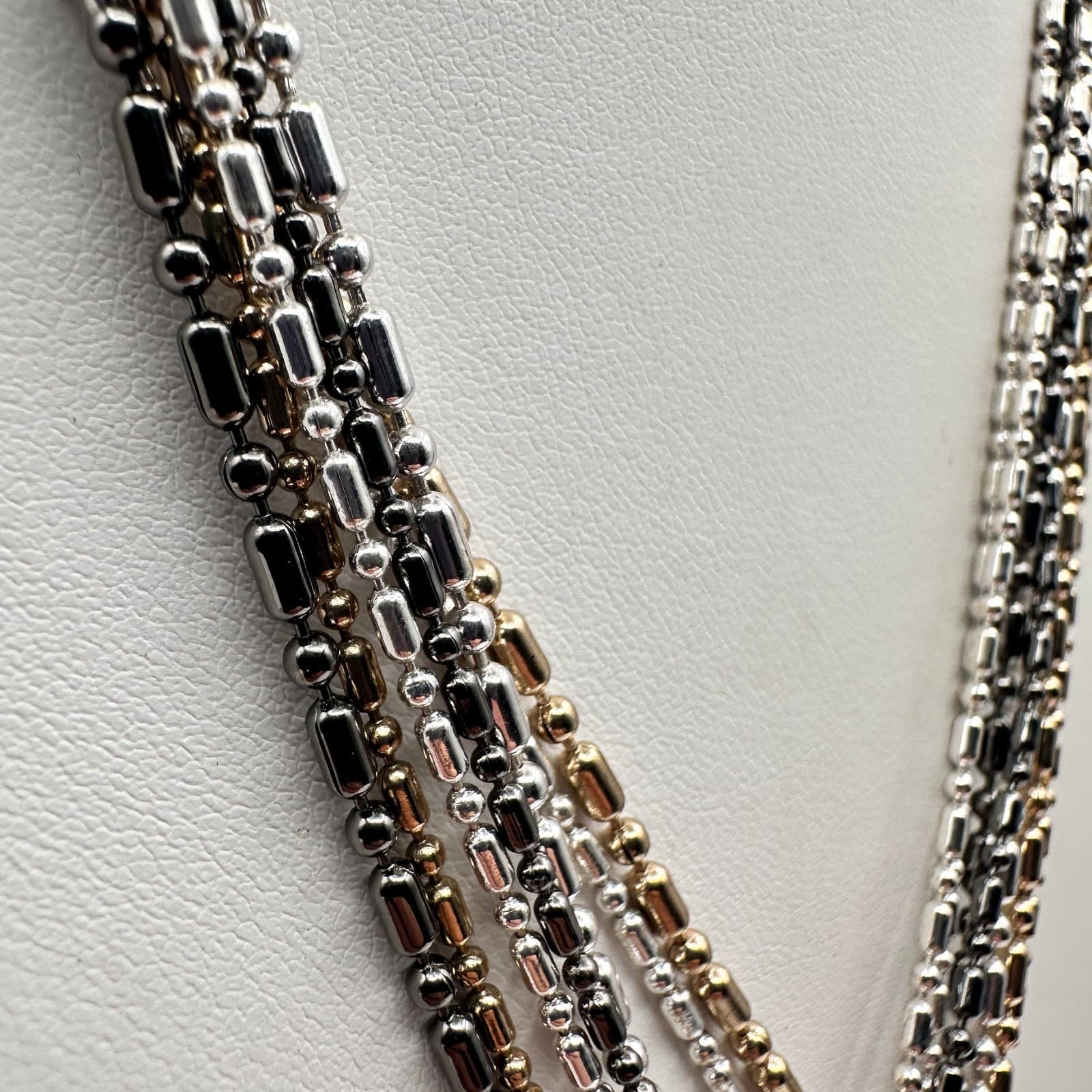 Vintage 90s Multi-Tone Multi-Strand Ball Bar Chain Tassel Statement Necklace - Thumbnail 8