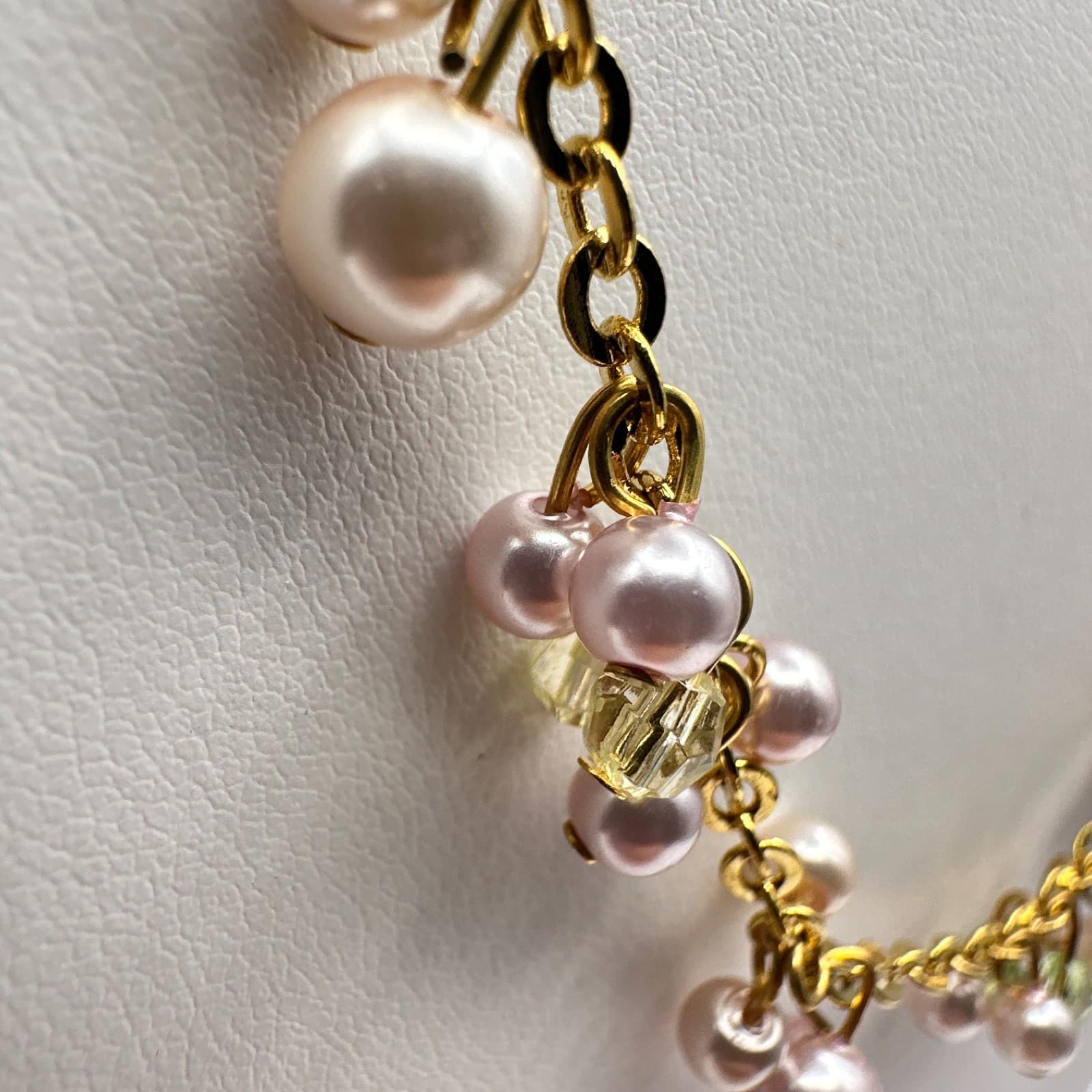 Vintage 90s Cookie Lee Pearl Glass Gold Tone Necklace Set Classic Womens Jewelry - Thumbnail 4