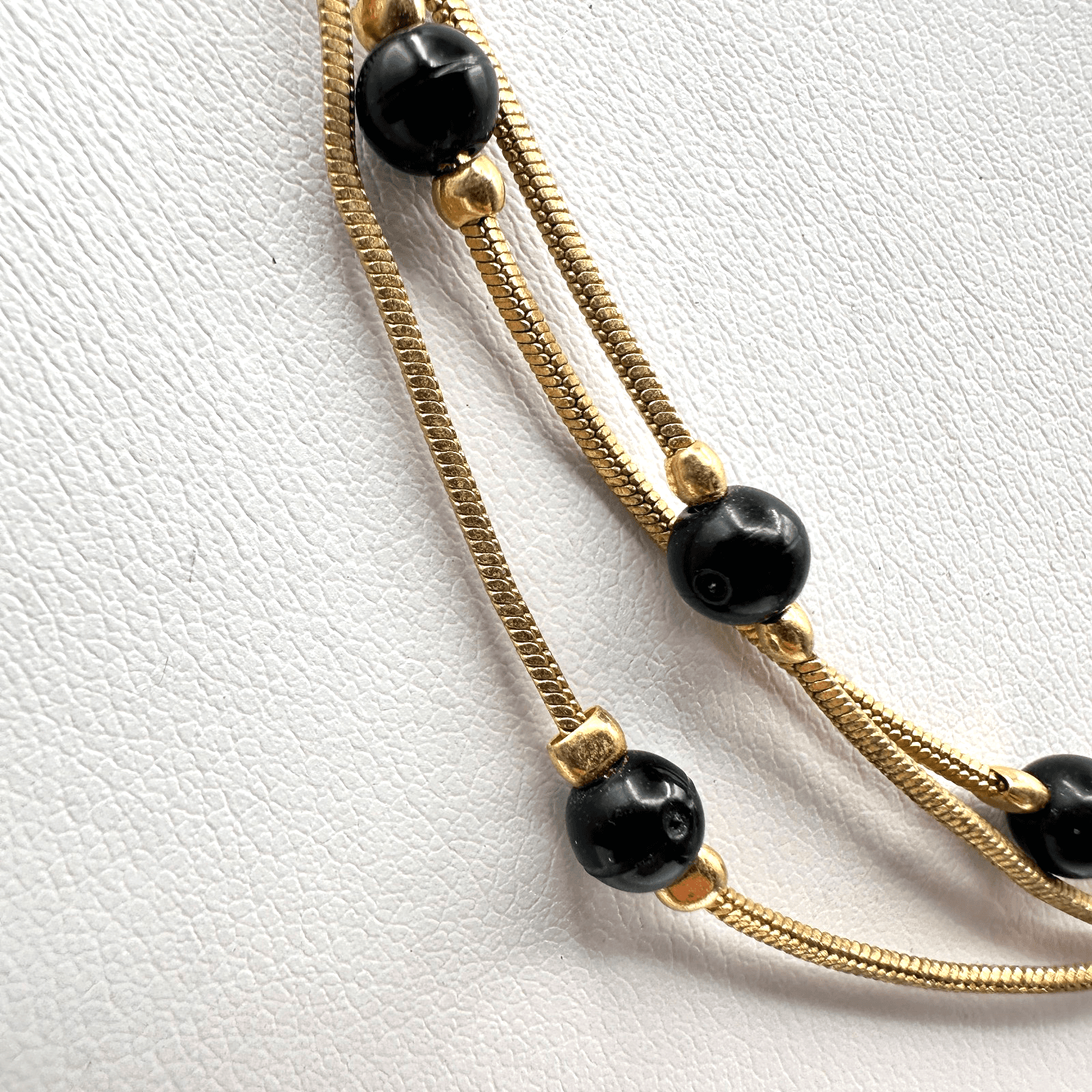 Vintage Y2K Gold Snake Chain Necklace Black Beads Layered 90s Statement - Thumbnail 4