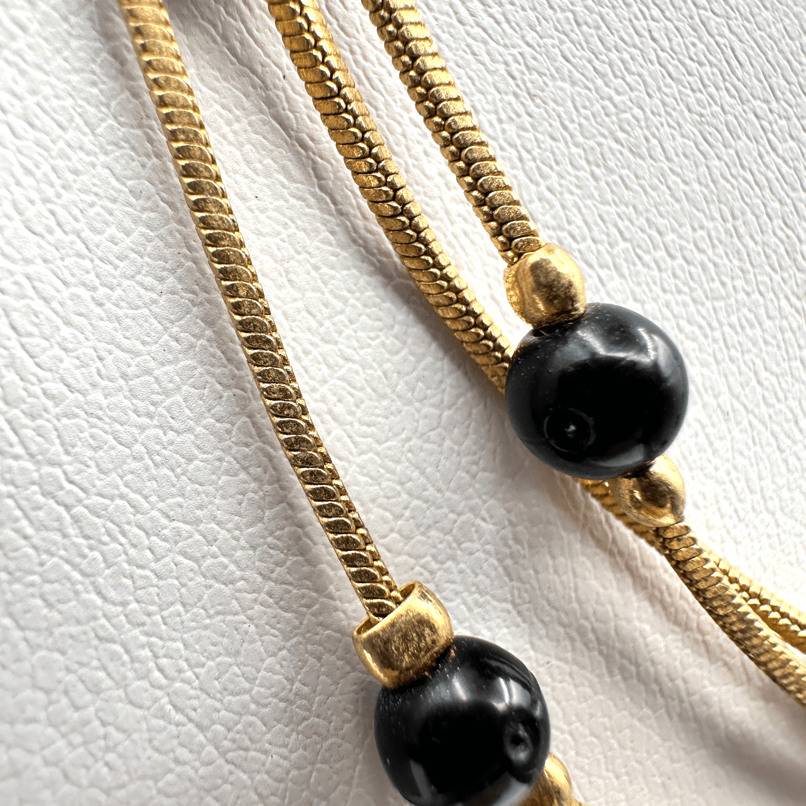 Vintage Y2K Gold Snake Chain Necklace Black Beads Layered 90s Statement - Thumbnail 5
