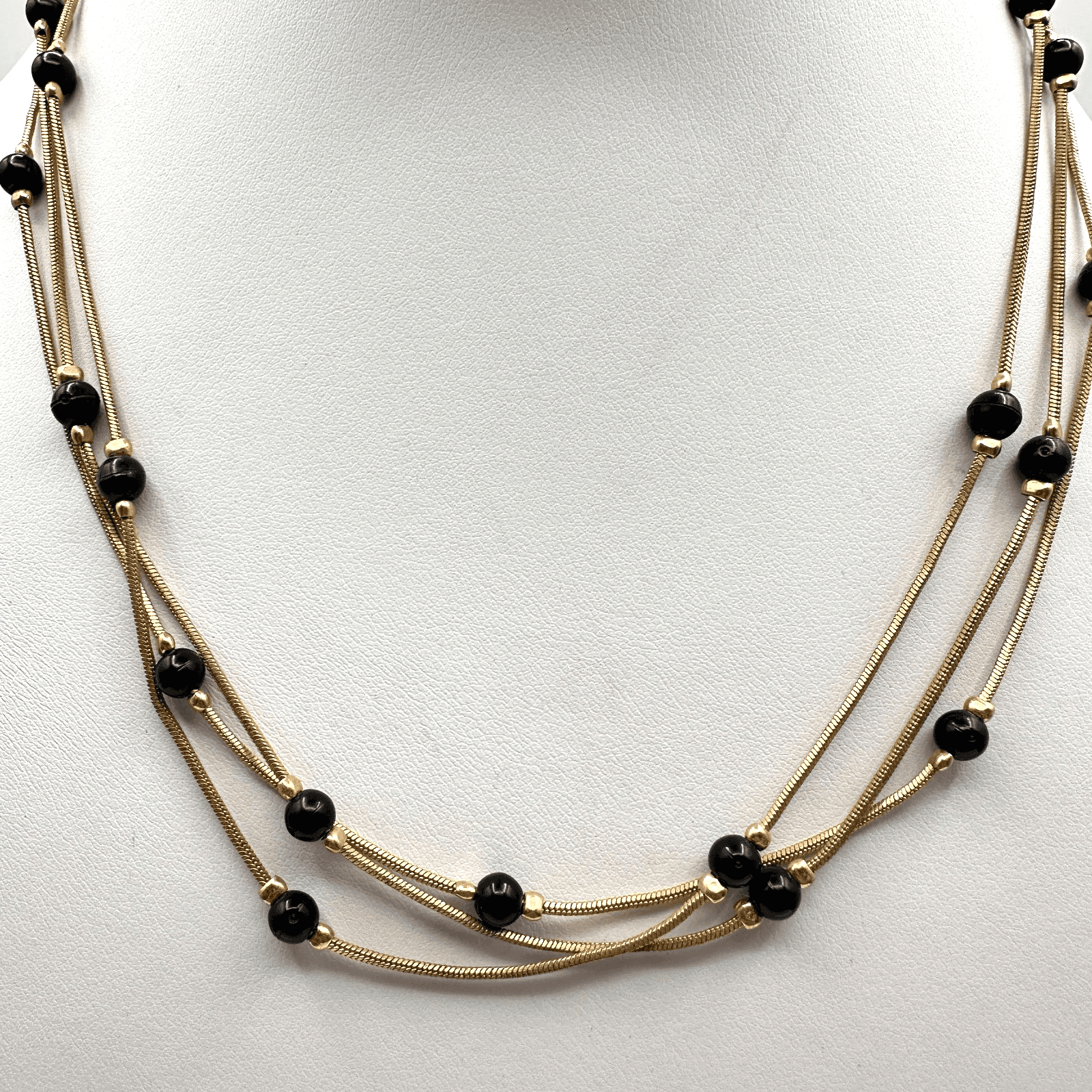 Vintage Y2K Gold Snake Chain Necklace Black Beads Layered 90s Statement - Thumbnail 2