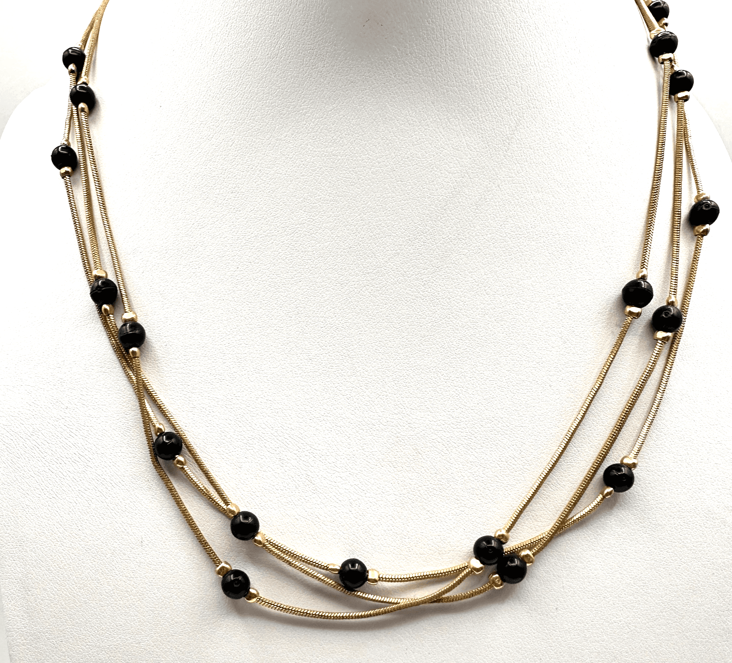 Vintage Y2K Gold Snake Chain Necklace Black Beads Layered 90s Statement - Image 1