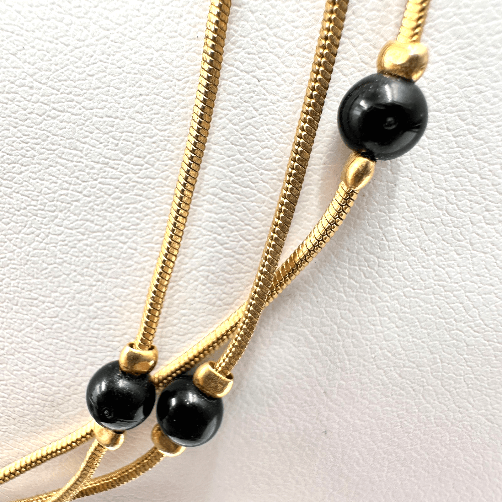Vintage Y2K Gold Snake Chain Necklace Black Beads Layered 90s Statement - Thumbnail 11