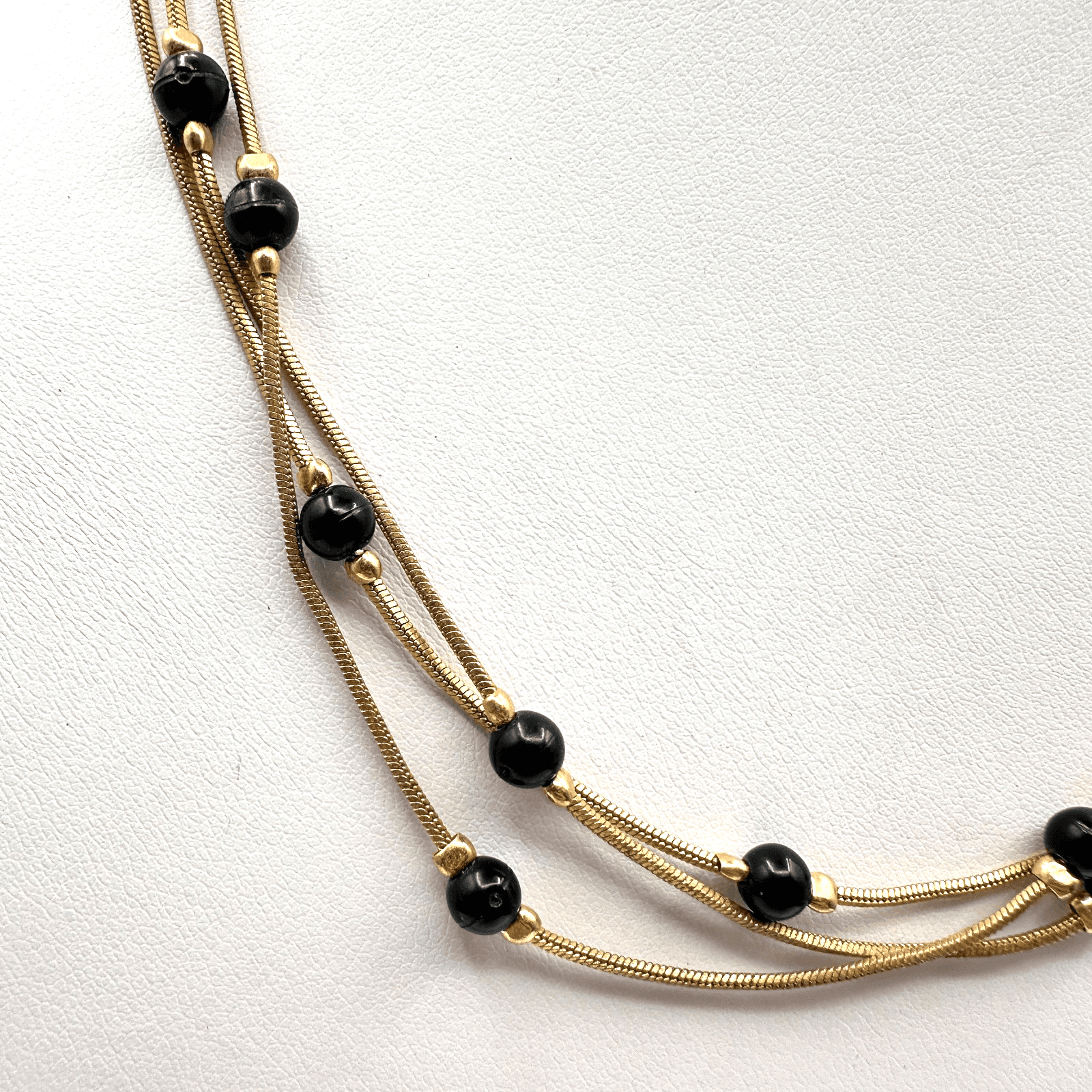 Vintage Y2K Gold Snake Chain Necklace Black Beads Layered 90s Statement - Thumbnail 3