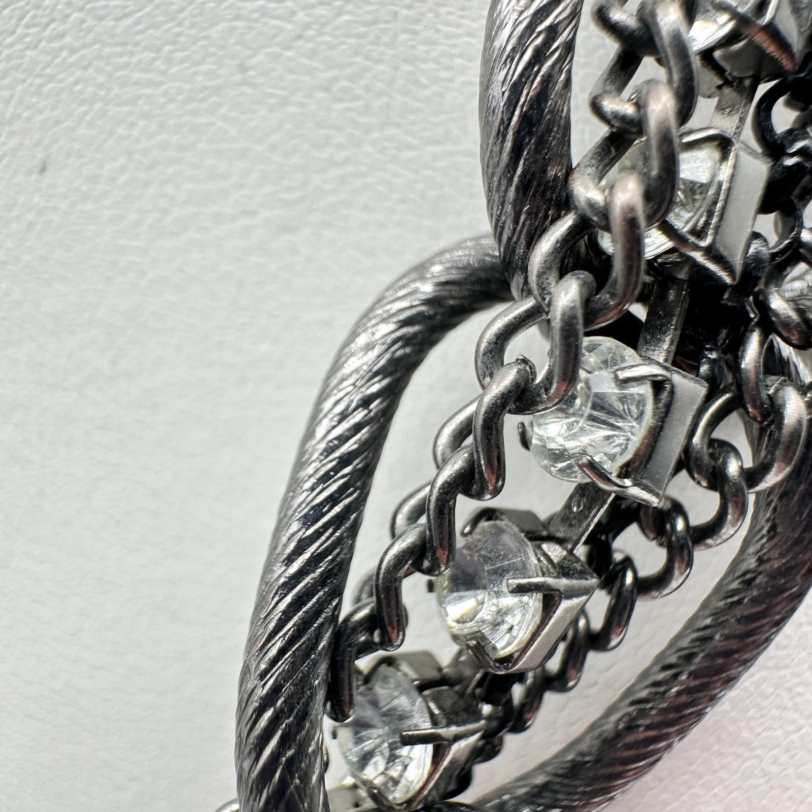 Vintage 90s Cookie Lee Silver Tone Twisted Chain Rhinestone Choker Necklace - Thumbnail 9