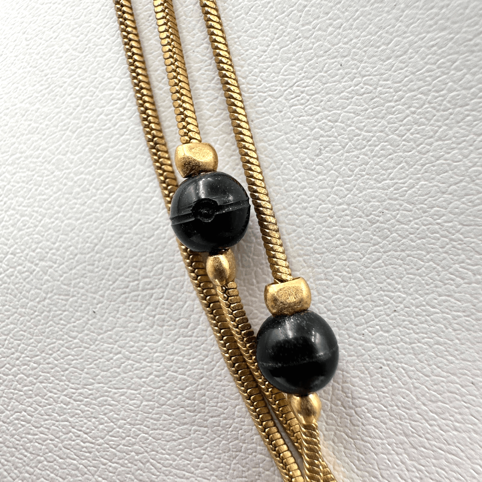 Vintage Y2K Gold Snake Chain Necklace Black Beads Layered 90s Statement - Thumbnail 8