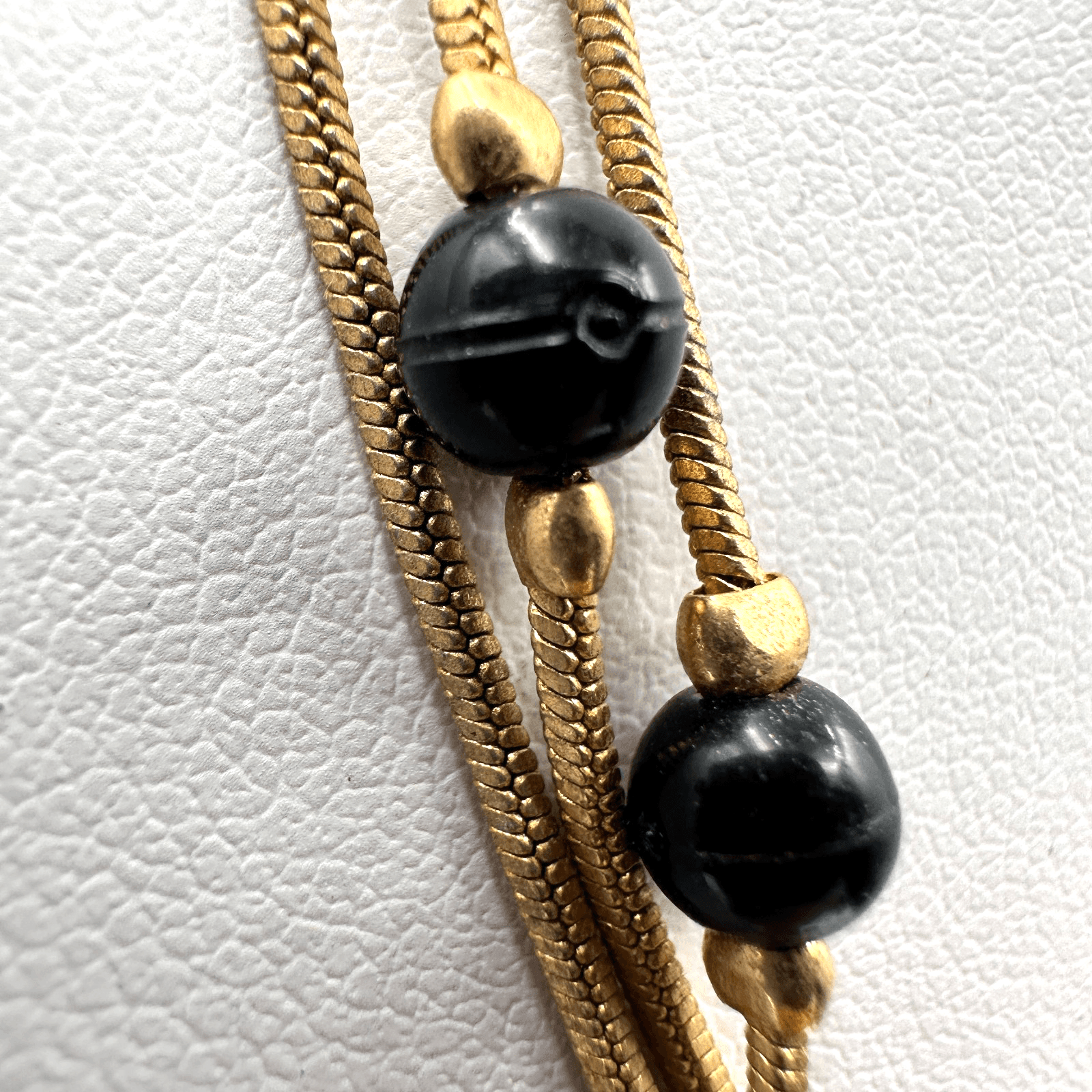 Vintage Y2K Gold Snake Chain Necklace Black Beads Layered 90s Statement - Thumbnail 9