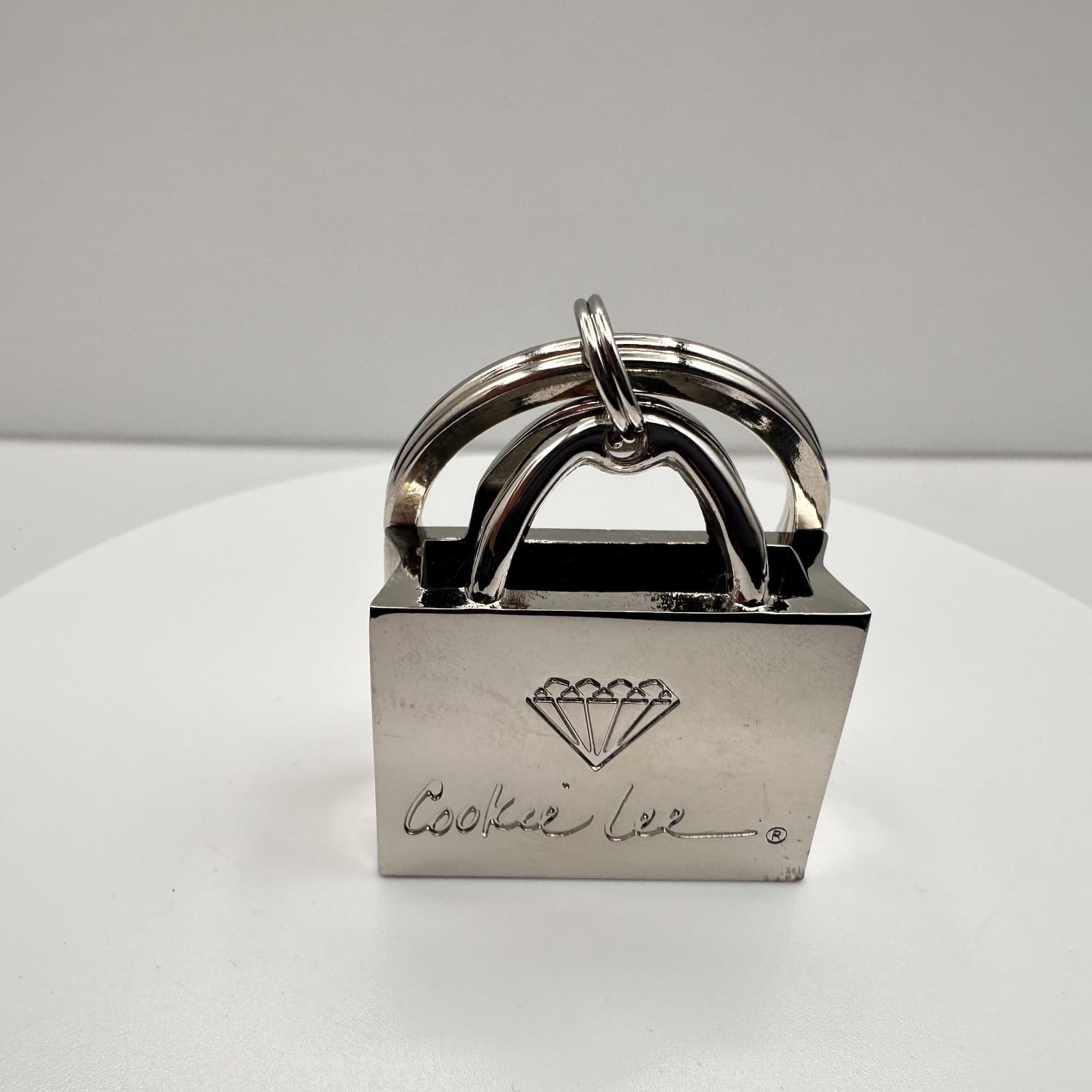 Vintage 90s Cookie Lee Silver Tone Shopping Bag Purse Keychain Fob Charm Gift - Thumbnail 4