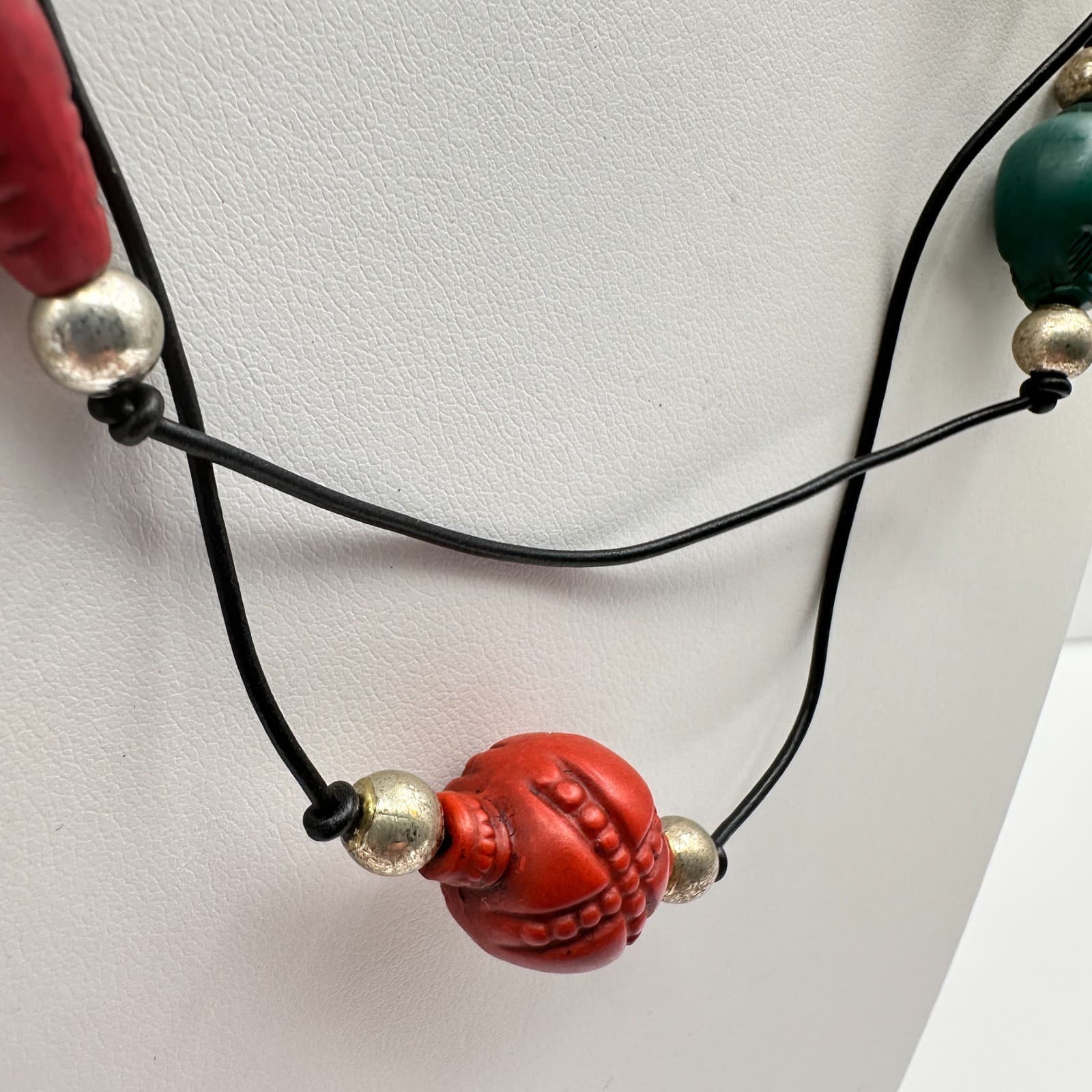 Vintage 80s Multi-Colour Boohoo Carved Wood & Bead Necklaces Jewelry - Thumbnail 5