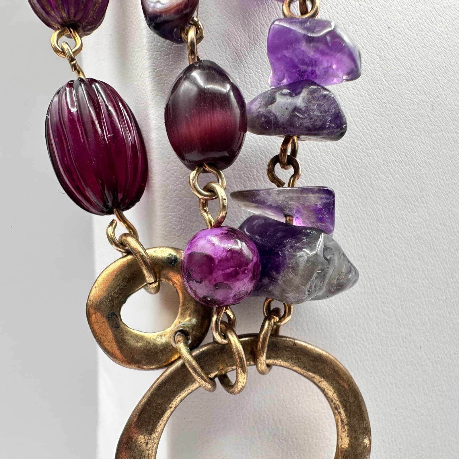 Vintage 80s Strand Purple Amethyst & Mix Bead Statement Choker Necklace Jewelry - Thumbnail 5