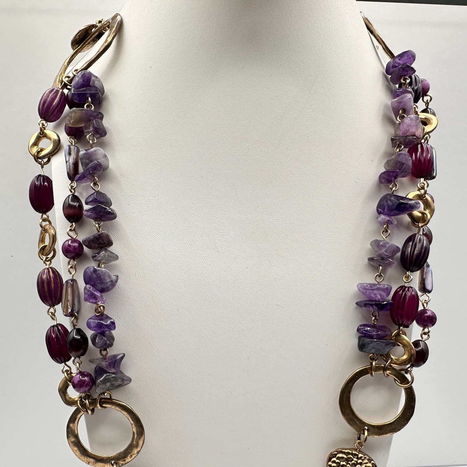 Vintage 80s Strand Purple Amethyst & Mix Bead Statement Choker Necklace Jewelry - Thumbnail 3