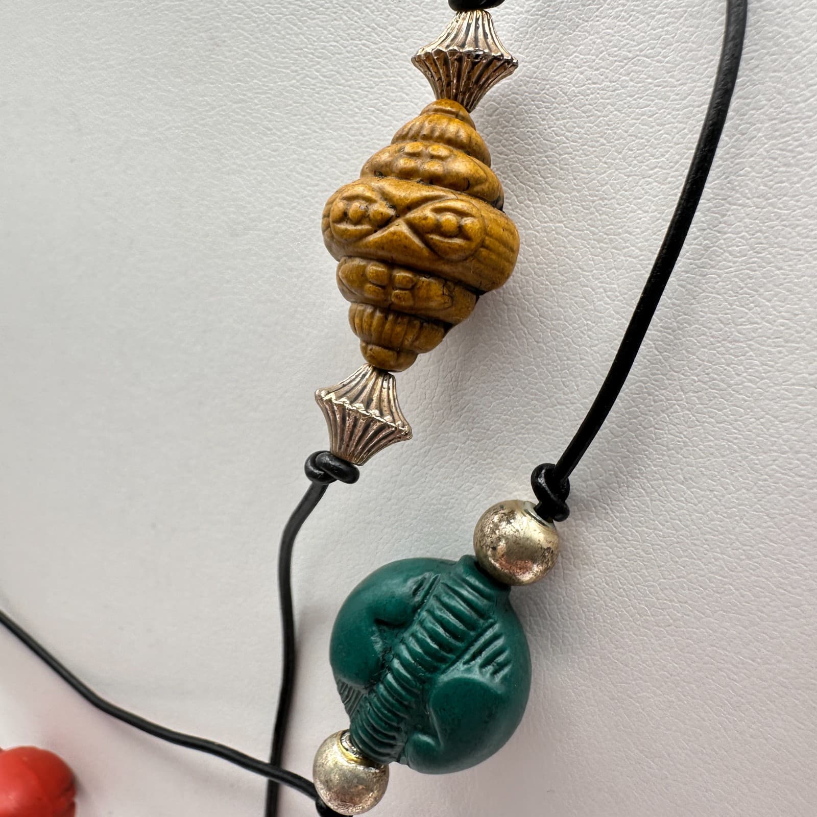 Vintage 80s Multi-Colour Boohoo Carved Wood & Bead Necklaces Jewelry - Thumbnail 10