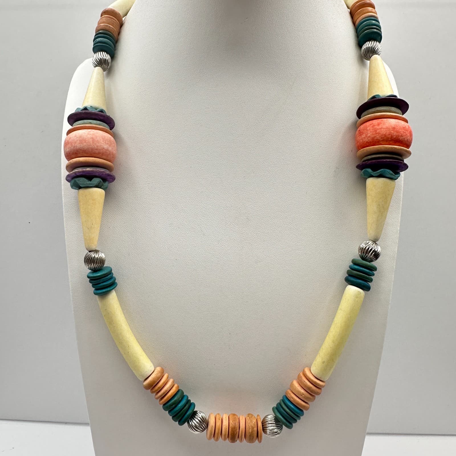 Vintage 80s Multi-Colour Boohoo Carved Wood & Bead Necklaces Jewelry - Thumbnail 12