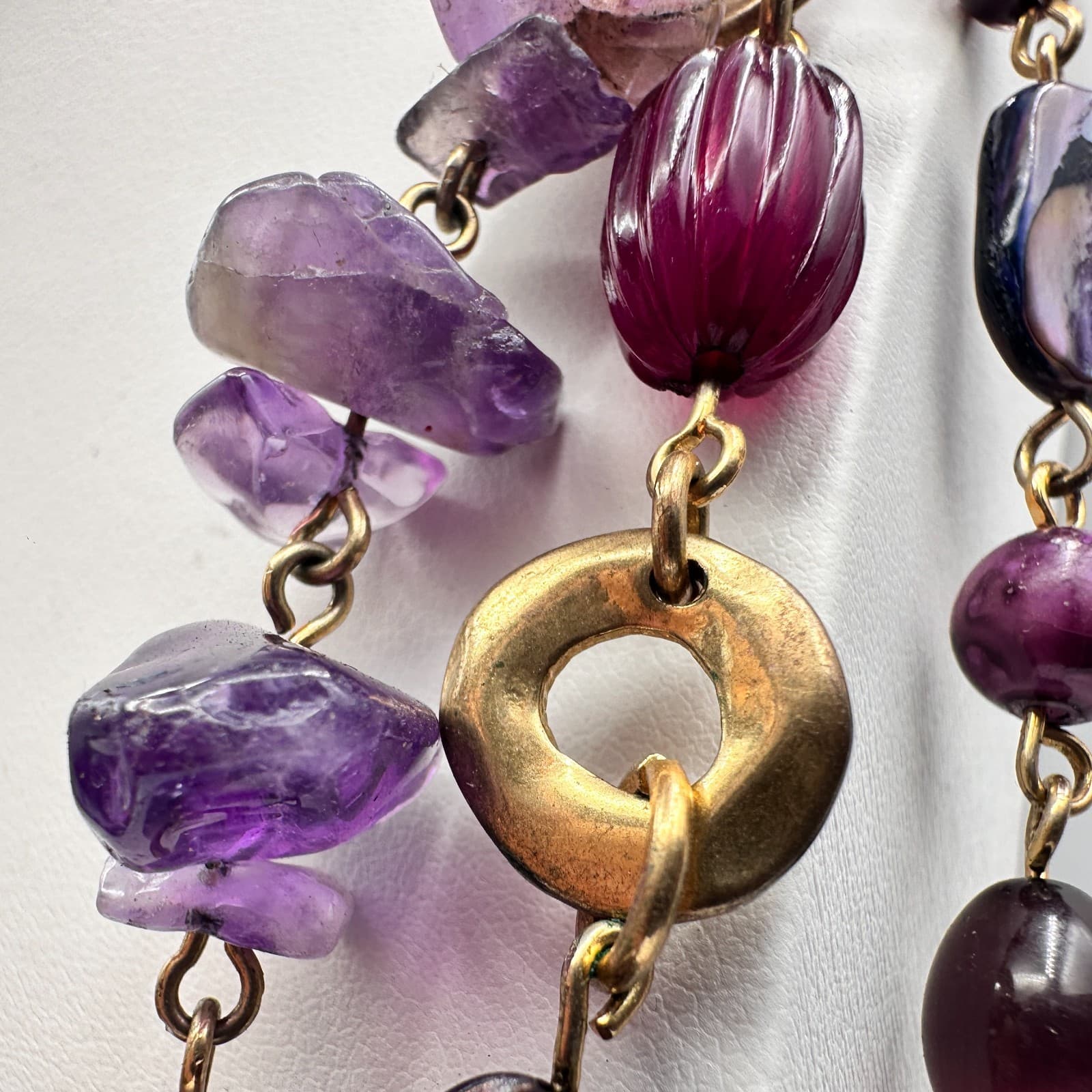 Vintage 80s Strand Purple Amethyst & Mix Bead Statement Choker Necklace Jewelry - Thumbnail 9