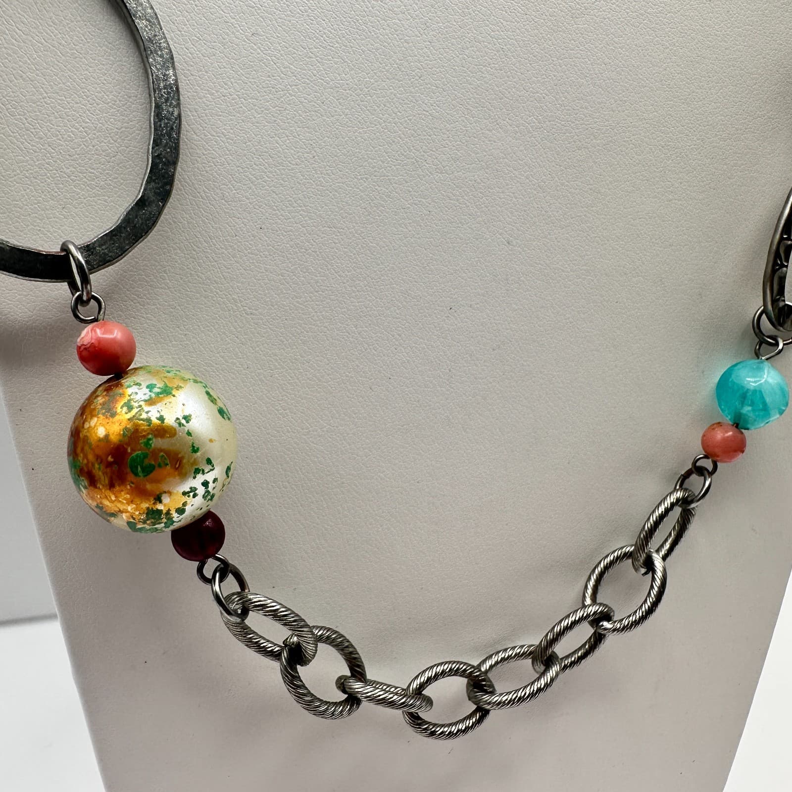 Vintage 90s Boho Multi-Color Stones Chunky Bead Chain Necklace Women's Jewelry - Thumbnail 3