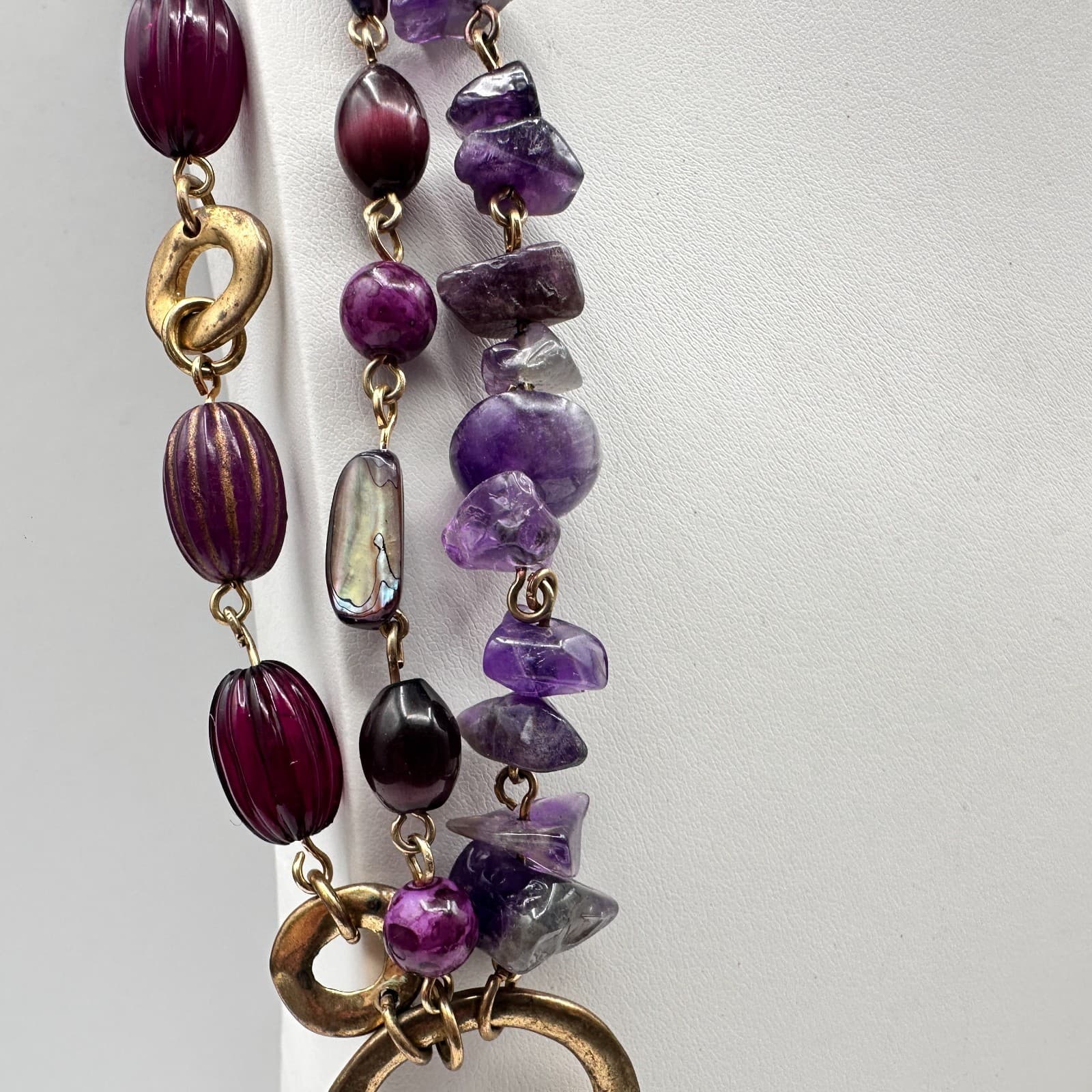 Vintage 80s Strand Purple Amethyst & Mix Bead Statement Choker Necklace Jewelry - Thumbnail 4