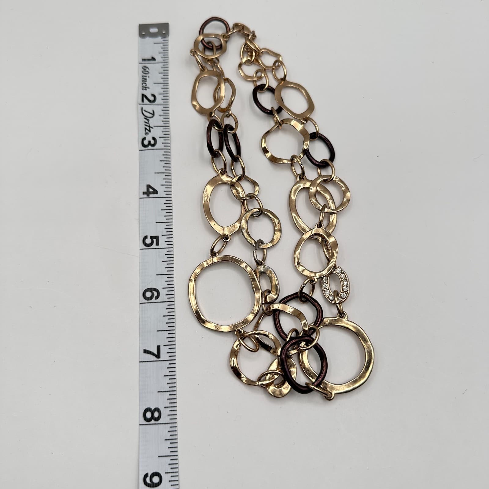 Vintage 80s Chunky Multi-Tone Hammered Link Statement Choker Necklace Jewelry - Thumbnail 9